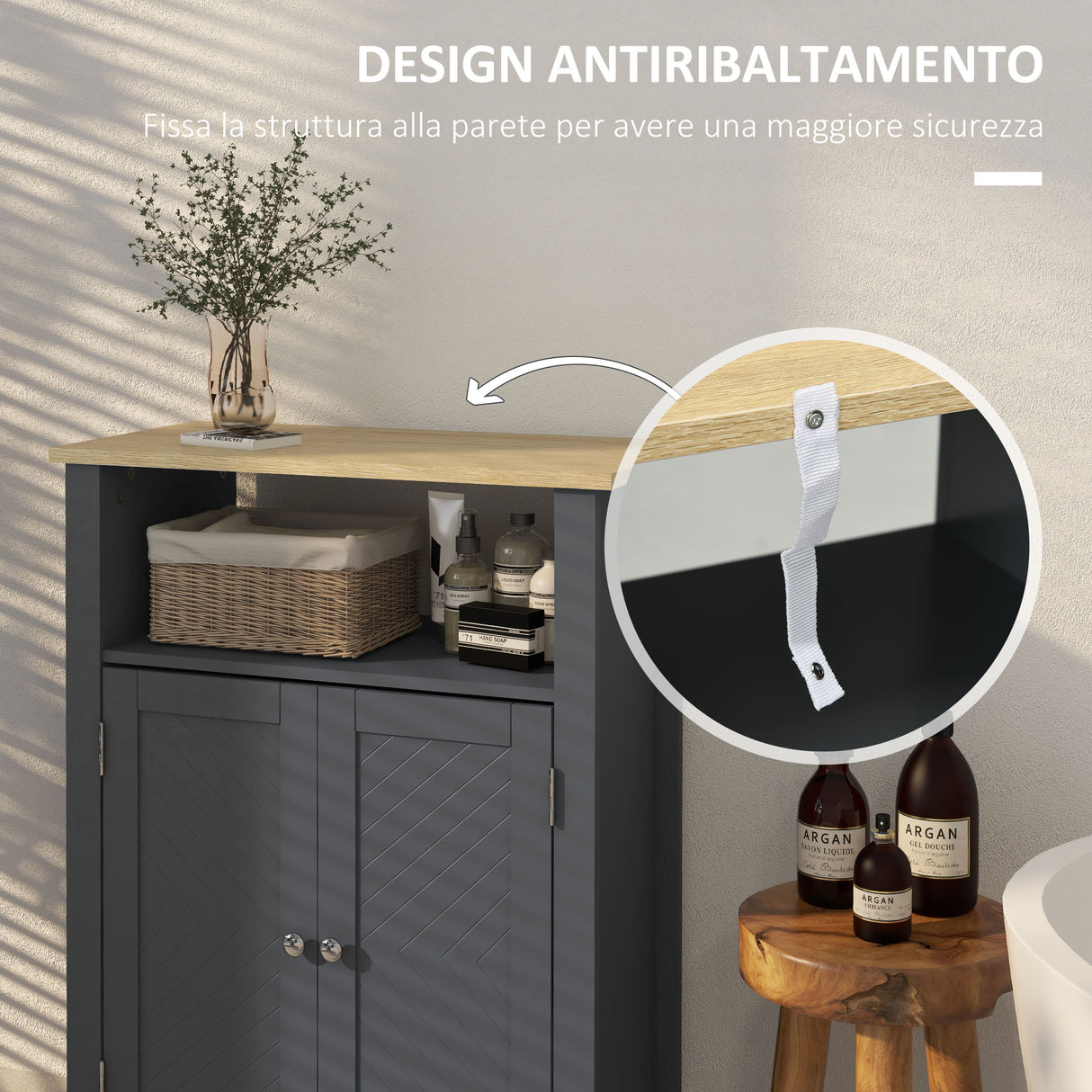 easycomfort easycomfort mobiletto bagno a 3 ripiani in mdf e truciolato con ripiano interno regolabile 60x30x80 5 cm