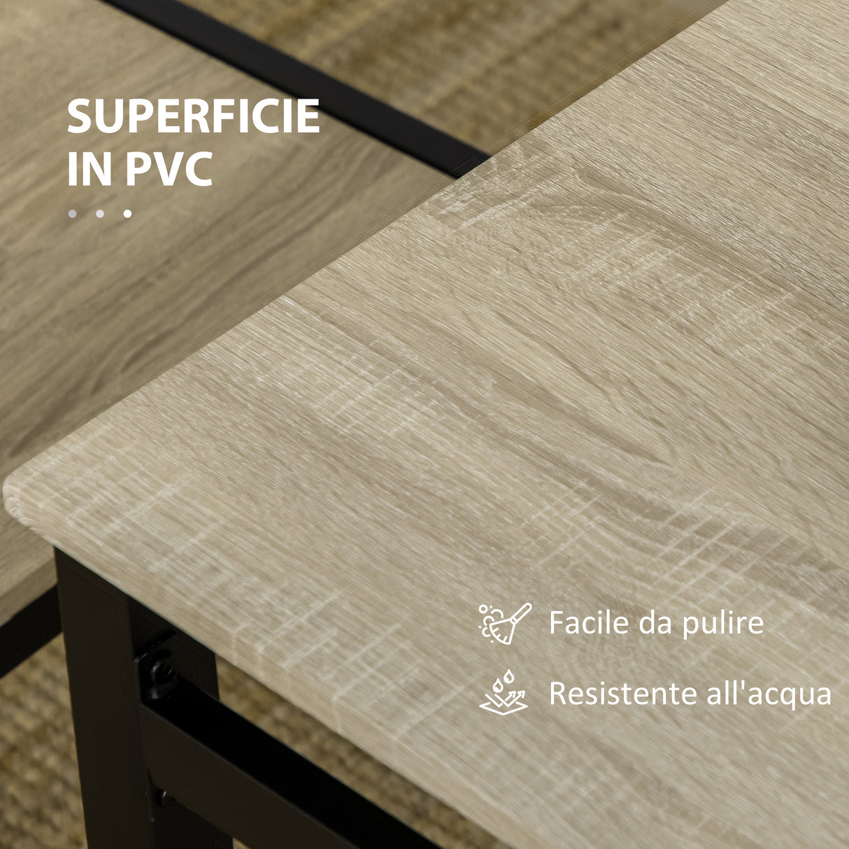 easycomfort easycomfort set da pranzo con tavolo rettangolare e 4 sedie in acciaio e mdf nero e rovere