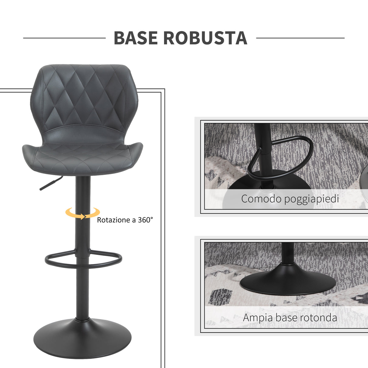 easycomfort easycomfort set di 2 sgabelli da bar alti in finta pelle con altezza regolabile sgabelli cucina girevoli con schienale e poggiapiedi 44x50 5x90 110cm grigio