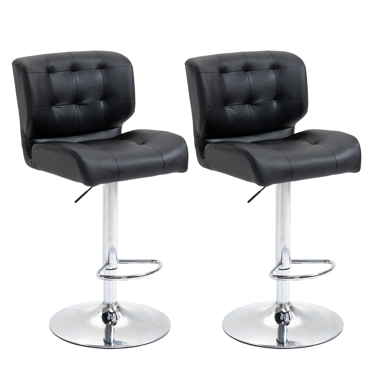 easycomfort easycomfort set 2 sgabelli da bar girevoli e imbottiti in pelle pu nera con schienale e poggiapiedi altezza regolabile per cucina o pub 50x55 5x93 114cm