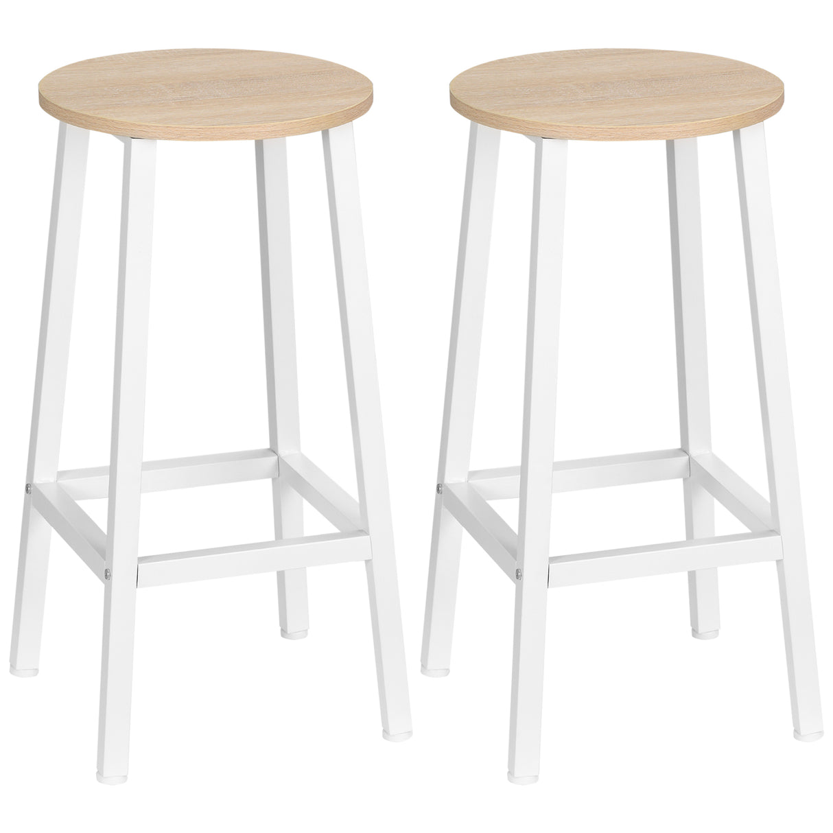easycomfort easycomfort set 2 sgabelli da cucina in truciolato e acciaio con piano liscio e poggiapiedi 32 5x32 5x65 cm bianco e legno