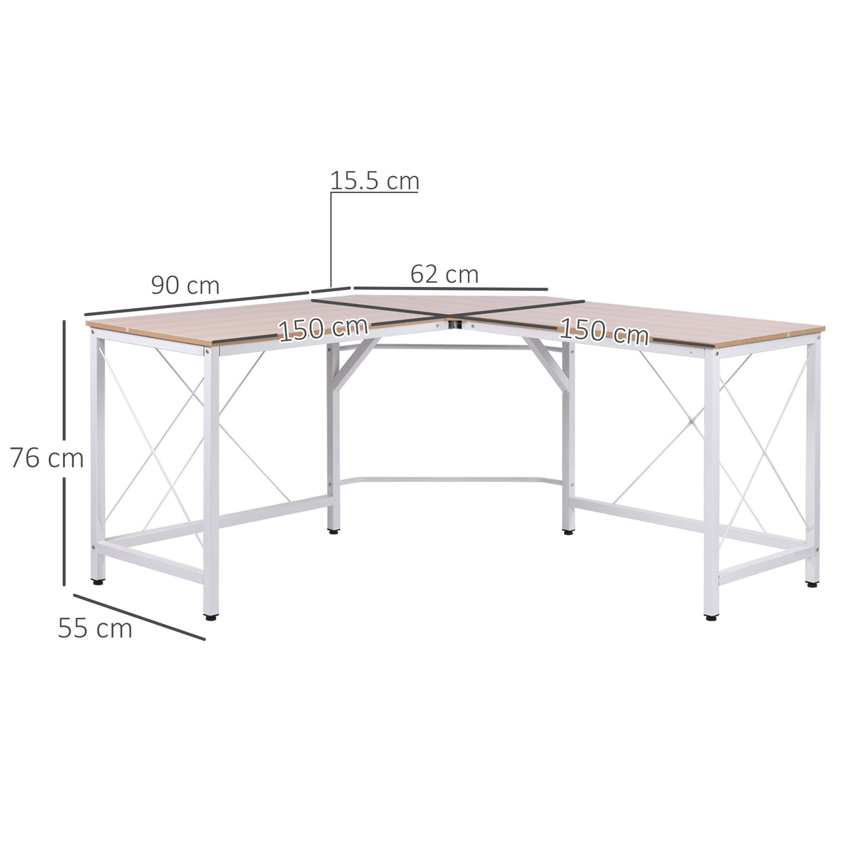 easycomfort easycomfort scrivania angolo spaziosa in legno e metallo rovere e bianco ean 8054144134208
