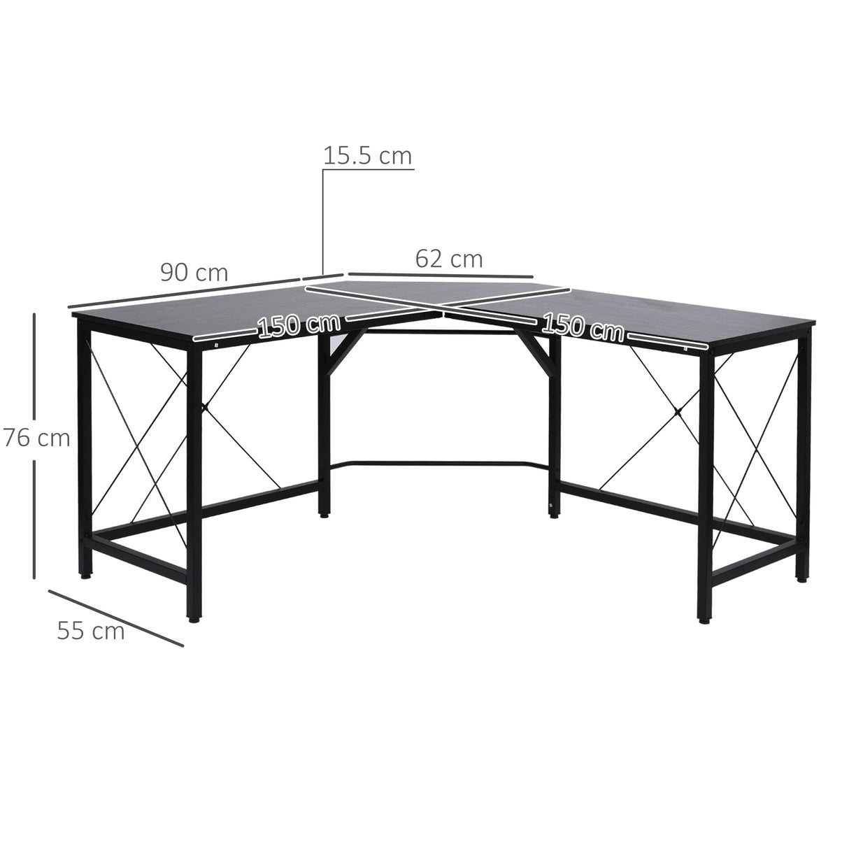 easycomfort easycomfort scrivania spaziosa nera e finitura in rovere perfetta postazione da lavoro per casa e ufficio a forma di l con soluzione angolare finitura in rovere 150x150x76cm nera ean 8054144134499