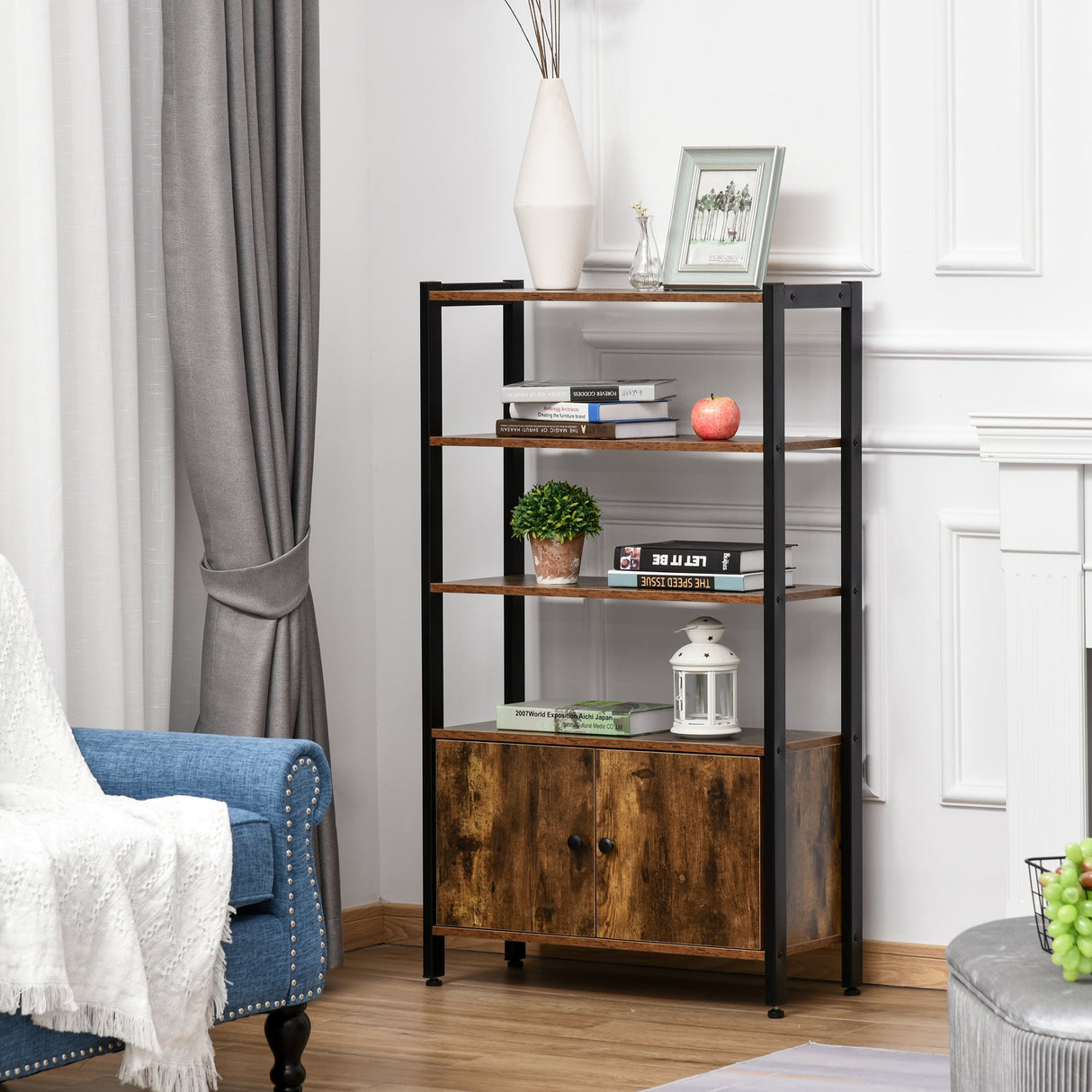 easycomfort easycomfort libreria moderna stile industriale 3 mensole e armadietto casa e ufficio ean 8054144132426