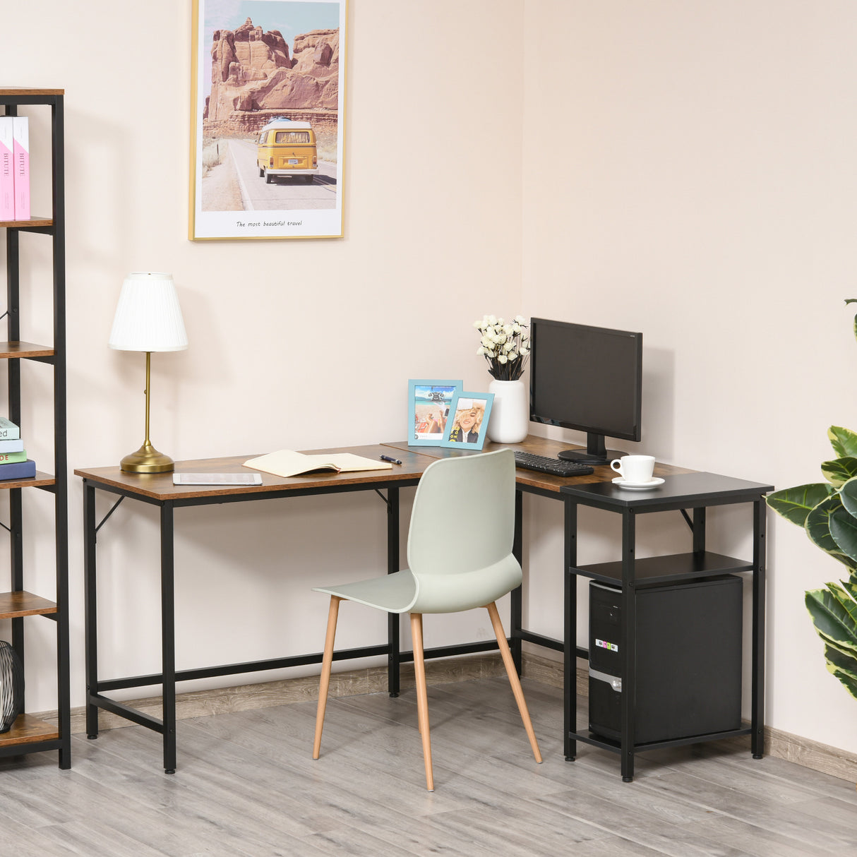 easycomfort easycomfort scrivania angolare per computer stile industriale con ripiano laterale nera ean 8054144130255
