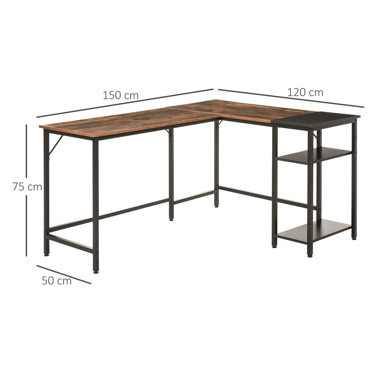 easycomfort easycomfort scrivania angolare per computer stile industriale con ripiano laterale nera ean 8054144130255