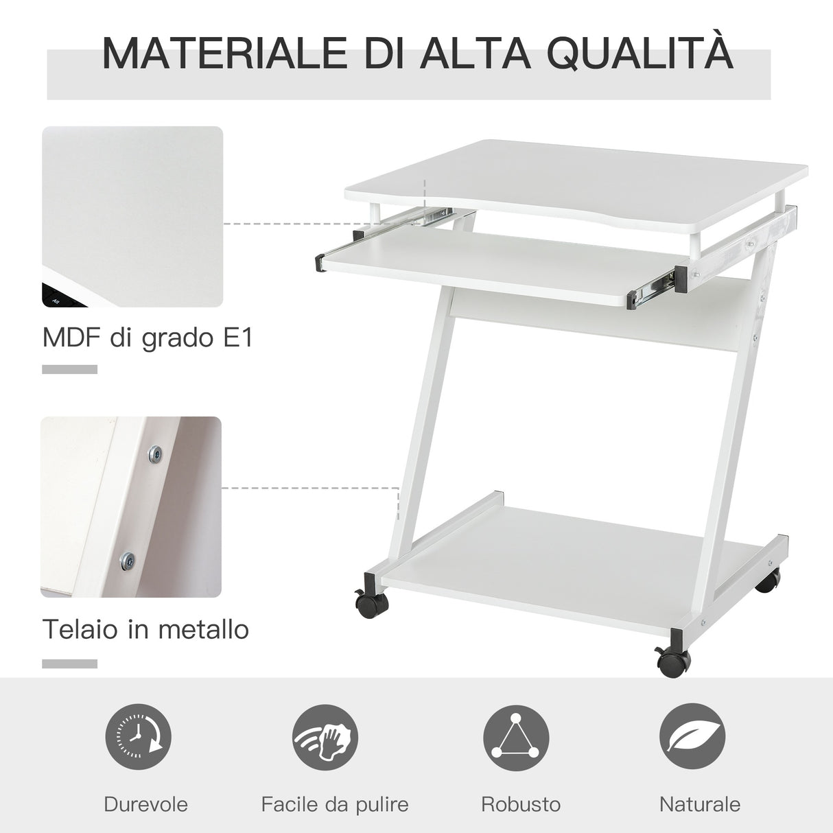 easycomfort easycomfort tavolo scrivania porta pc piano tastiera a scomparsa e 4 ruote bianco ean 8054111843423