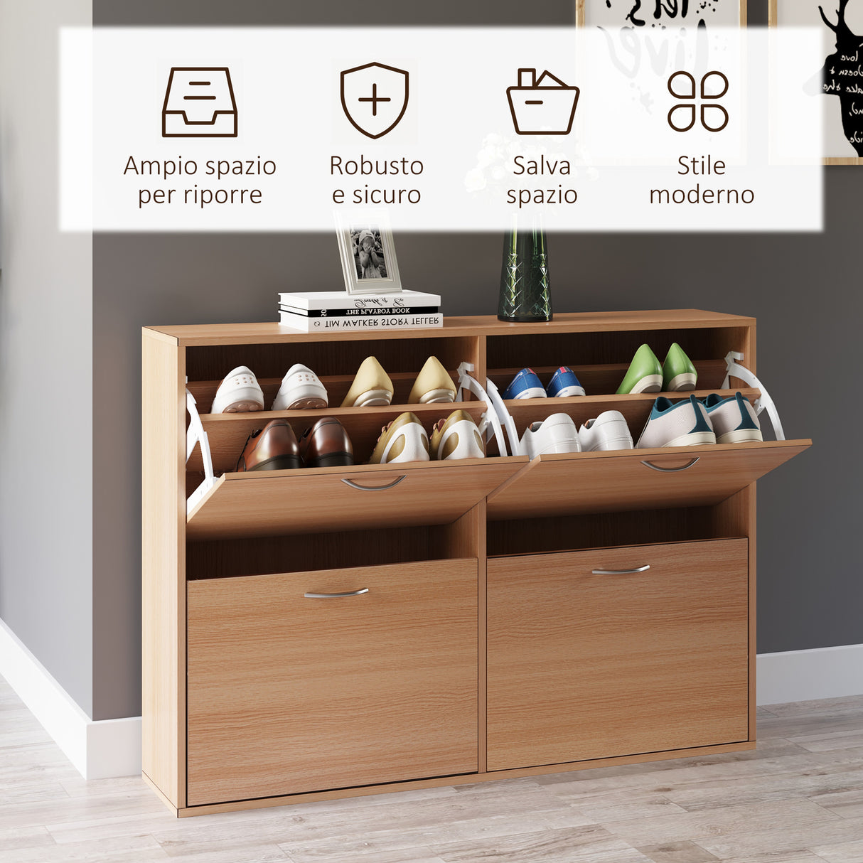 easycomfort easycomfort scarpiera salvaspazio capacita 24 ingresso e camera da letto legno 120x24x81cm