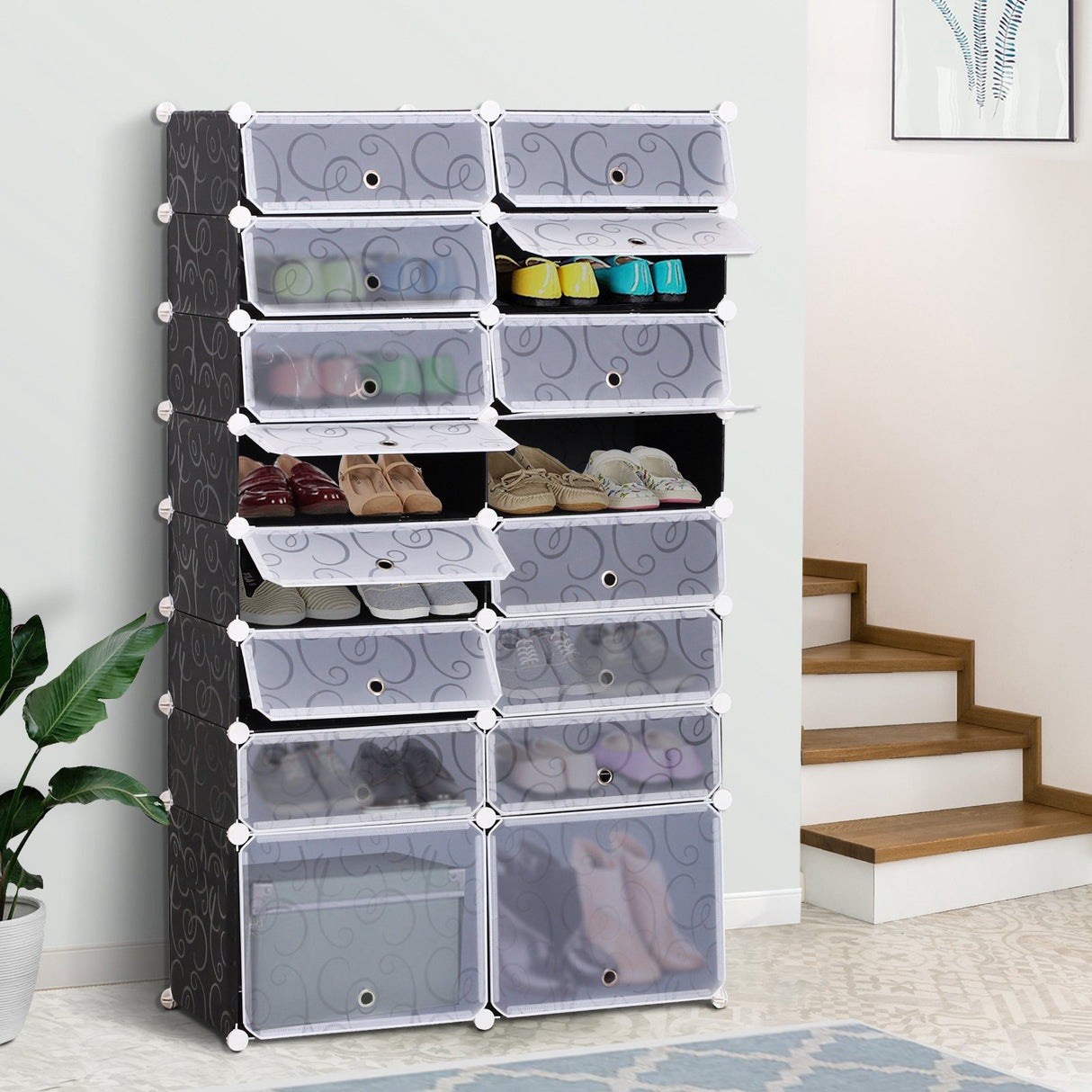 easycomfort easycomfort guardaroba modulare scarpiera cubi a 8 ripiani 2 righe bianco e nero in plastica 95 x 37 x 160 cm ean 8054144130873