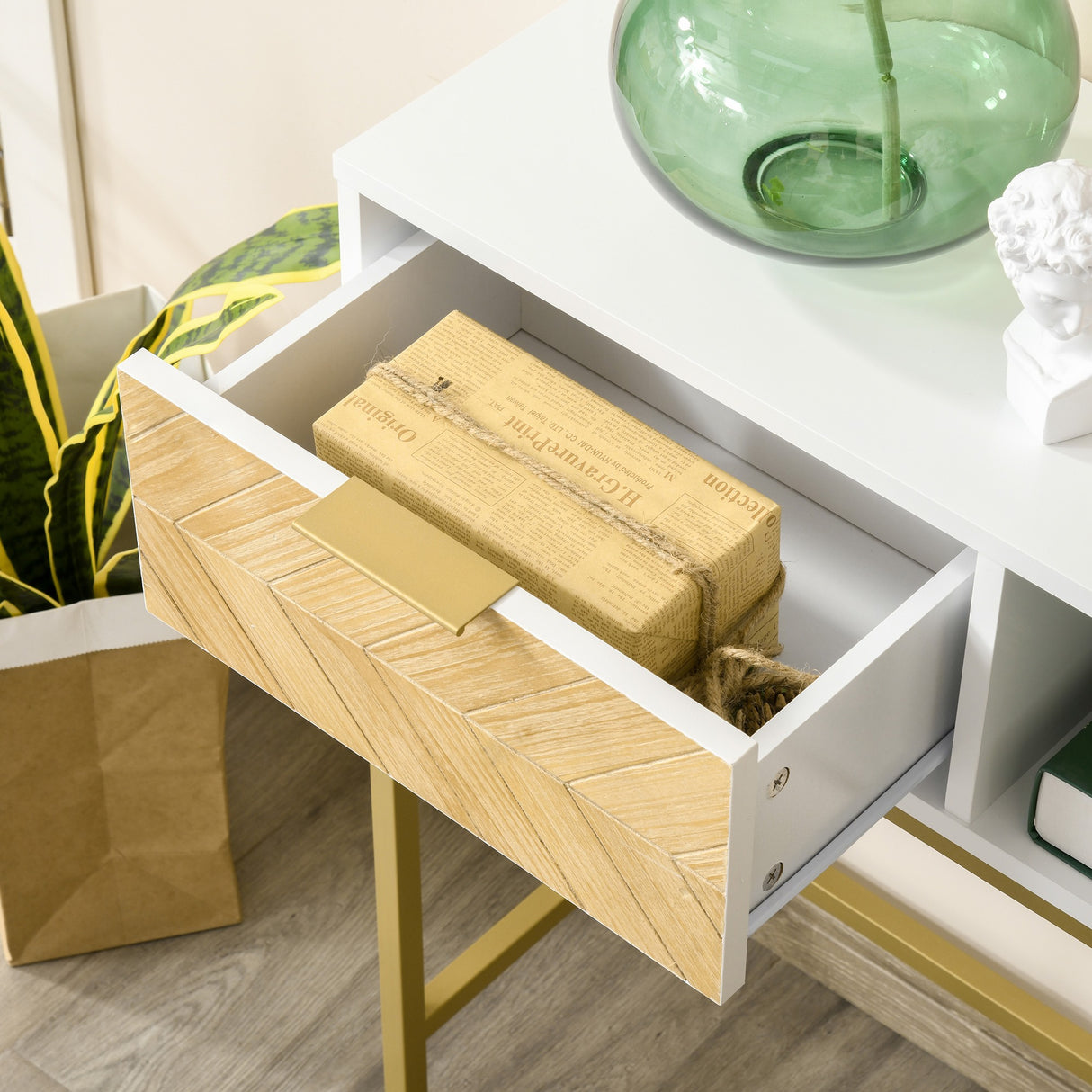 easycomfort easycomfort tavolo consolle in legno consolle da ingresso o salotto con design moderno bianco e oro 80x30x80 5cm