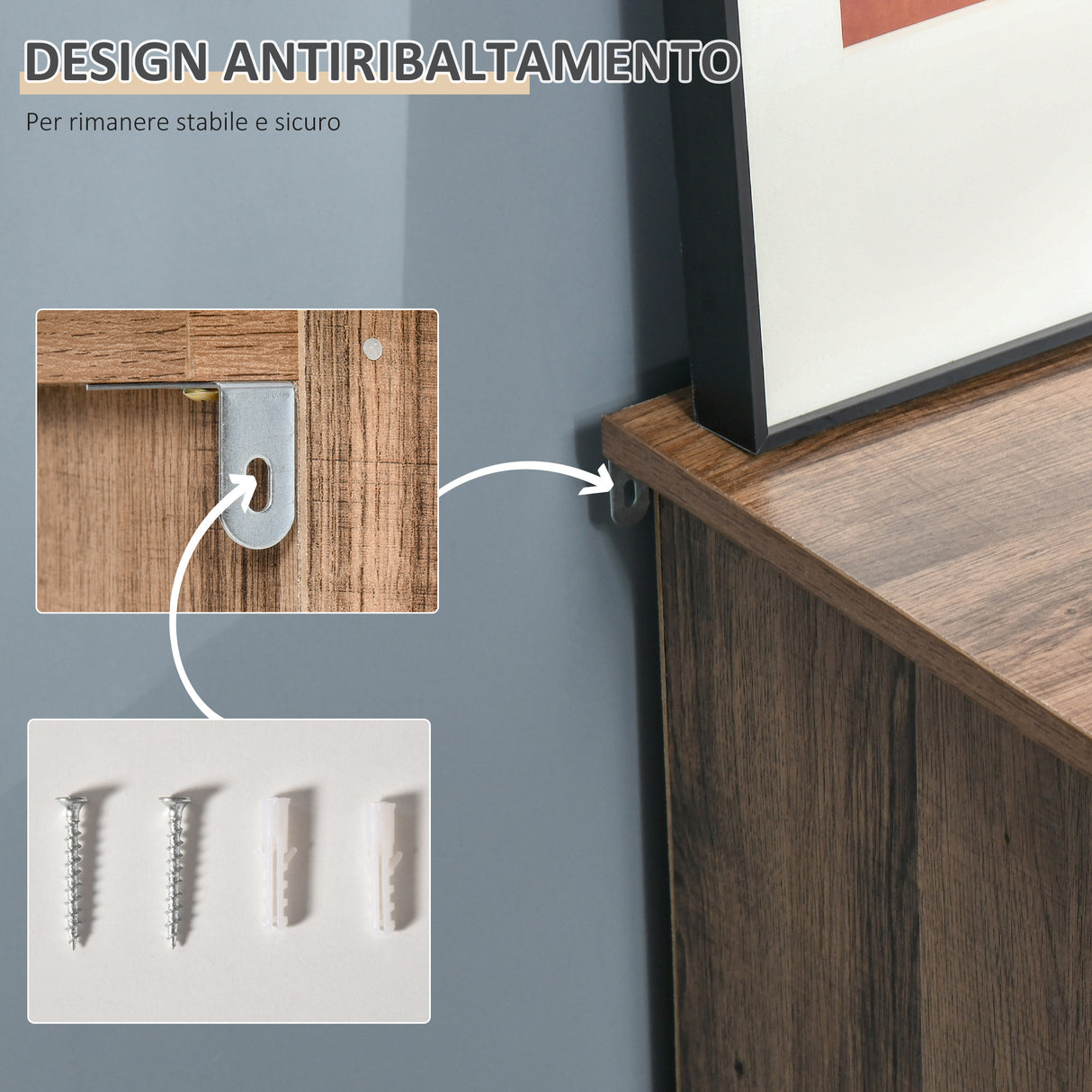 easycomfort easycomfort mobiletto multiuso con ripiani e armadietto in legno con anta in metallo mobile per soggiorno e cucina 80x35x82cm marrone grigio
