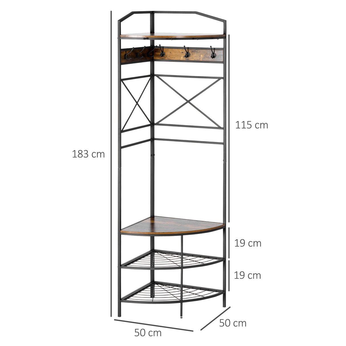 easycomfort easycomfort appendiabiti da terra angolare con panca e scarpiera in stile industriale 50x50x183cm marrone