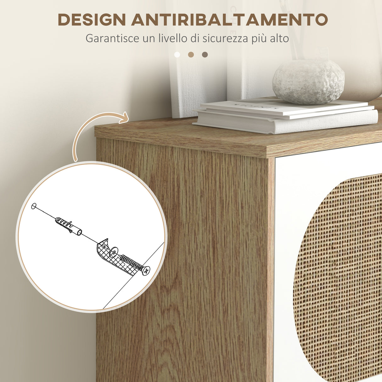 easycomfort easycomfort scarpiera stile boho in rattan truciolato e mdf con 3 ripiani regolabili per 18 paia max 60x24x115 cm
