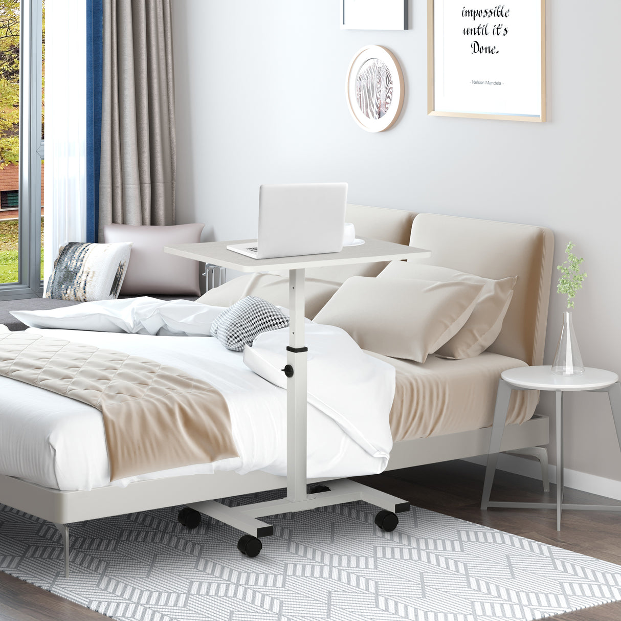 easycomfort easycomfort tavolino porta pc con altezza regolabile e ruote 60x40x52 5 84cm bianco