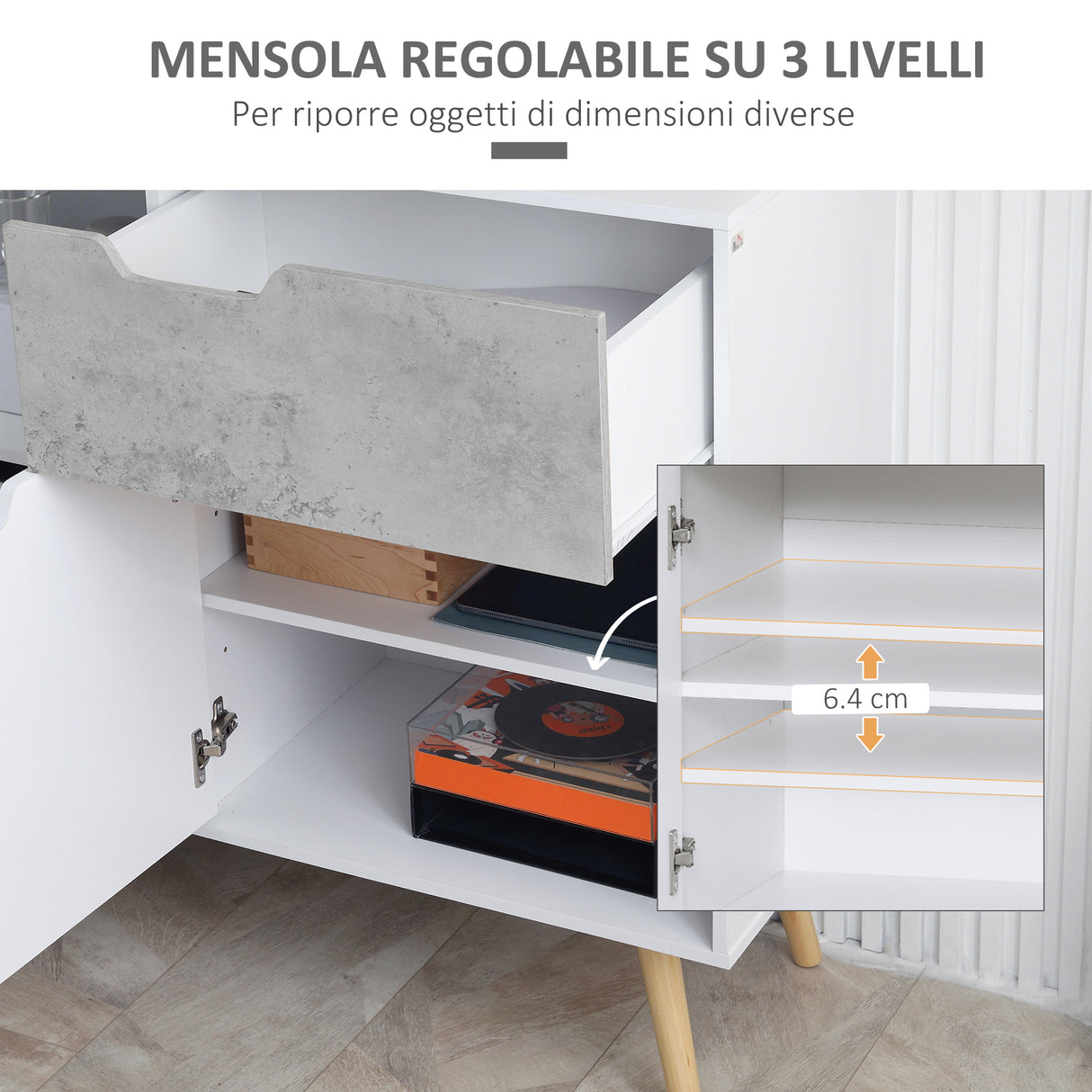 easycomfort easycomfort mobile da salotto con 2 armadietti a 2 ante e cassetto in truciolato e pino 98x39x81 5 cm grigio e bianco