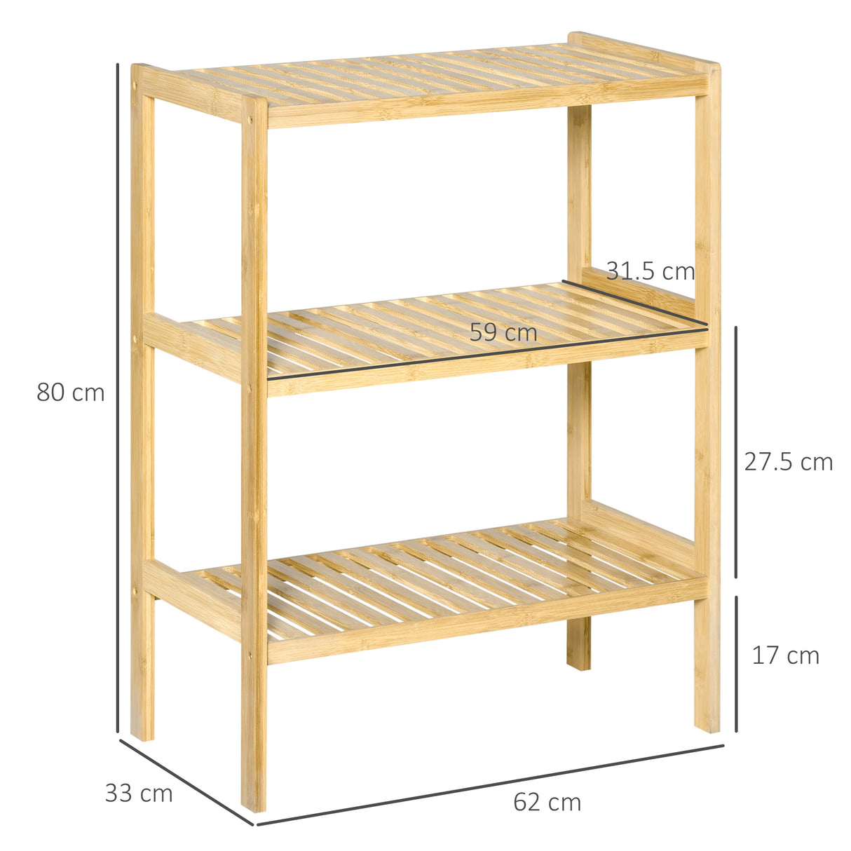 easycomfort easycomfort mobile multiuso 3 livelli salvaspazio in bambu per bagno e salotto 62x33x80cm