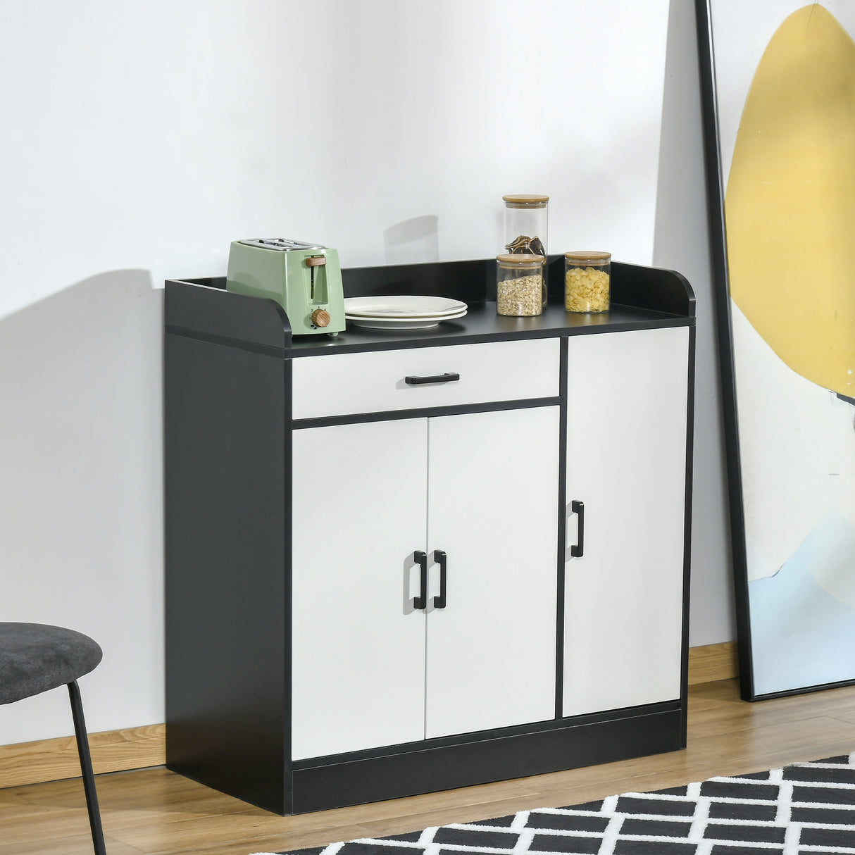 easycomfort easycomfort mobiletto da cucina moderno in mdf con 2 armadietti 1 cassetto e ripiani regolabili 90x40x90 cm bianco e nero