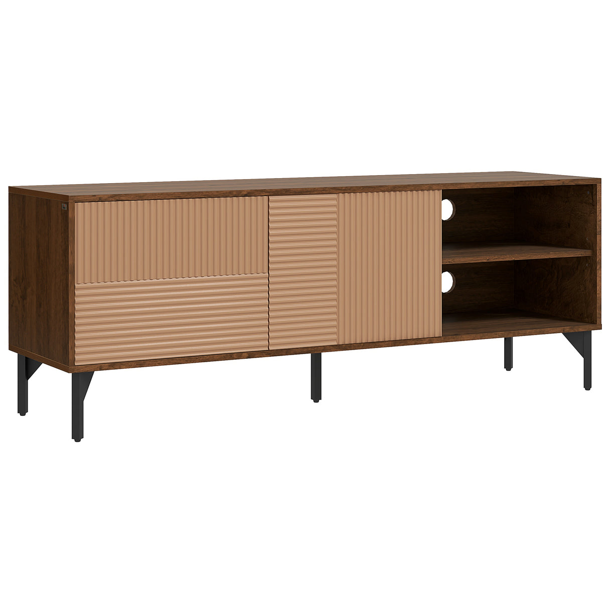 easycomfort easycomfort mobile porta tv fino 65 con 2 armadietti e 2 vani aperti in legno 150x40x56cm marrone