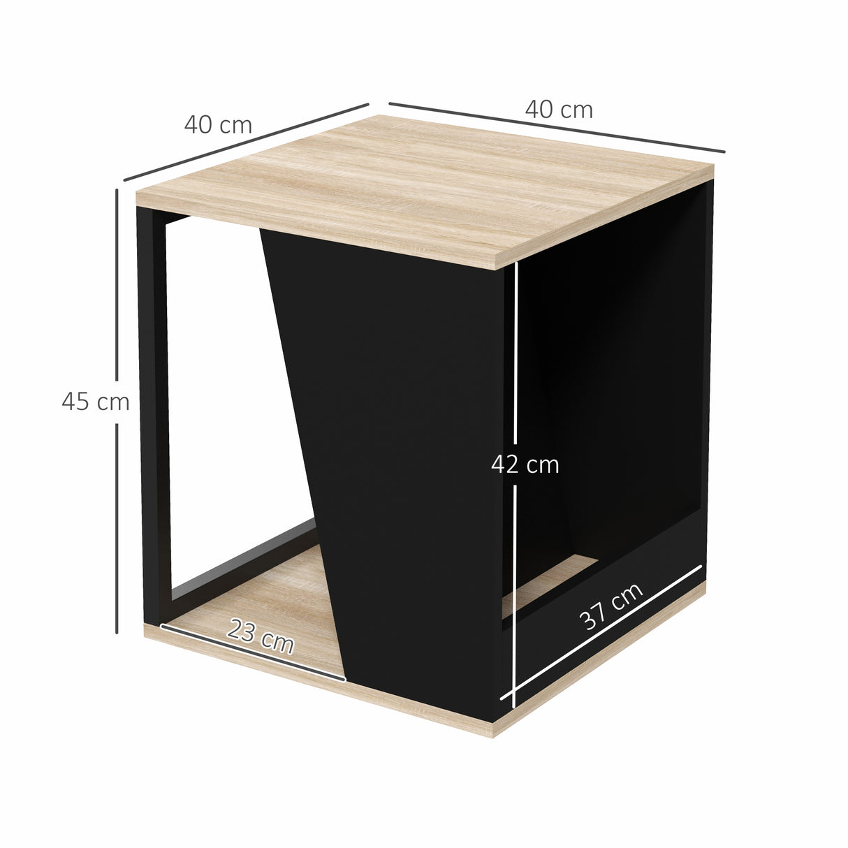 easycomfort easycomfort set da 2 tavolini da caffe con vano porta oggetti in truciolato e acciaio 40x40x45cm nero e quercia