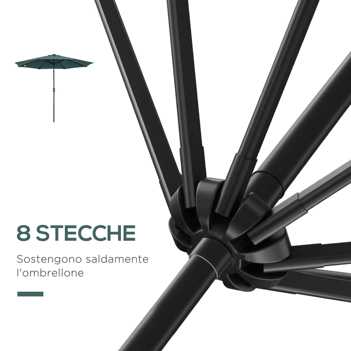 easycomfort easycomfort ombrellone da giardino con manovella e testa inclinabile 300x245cm verde