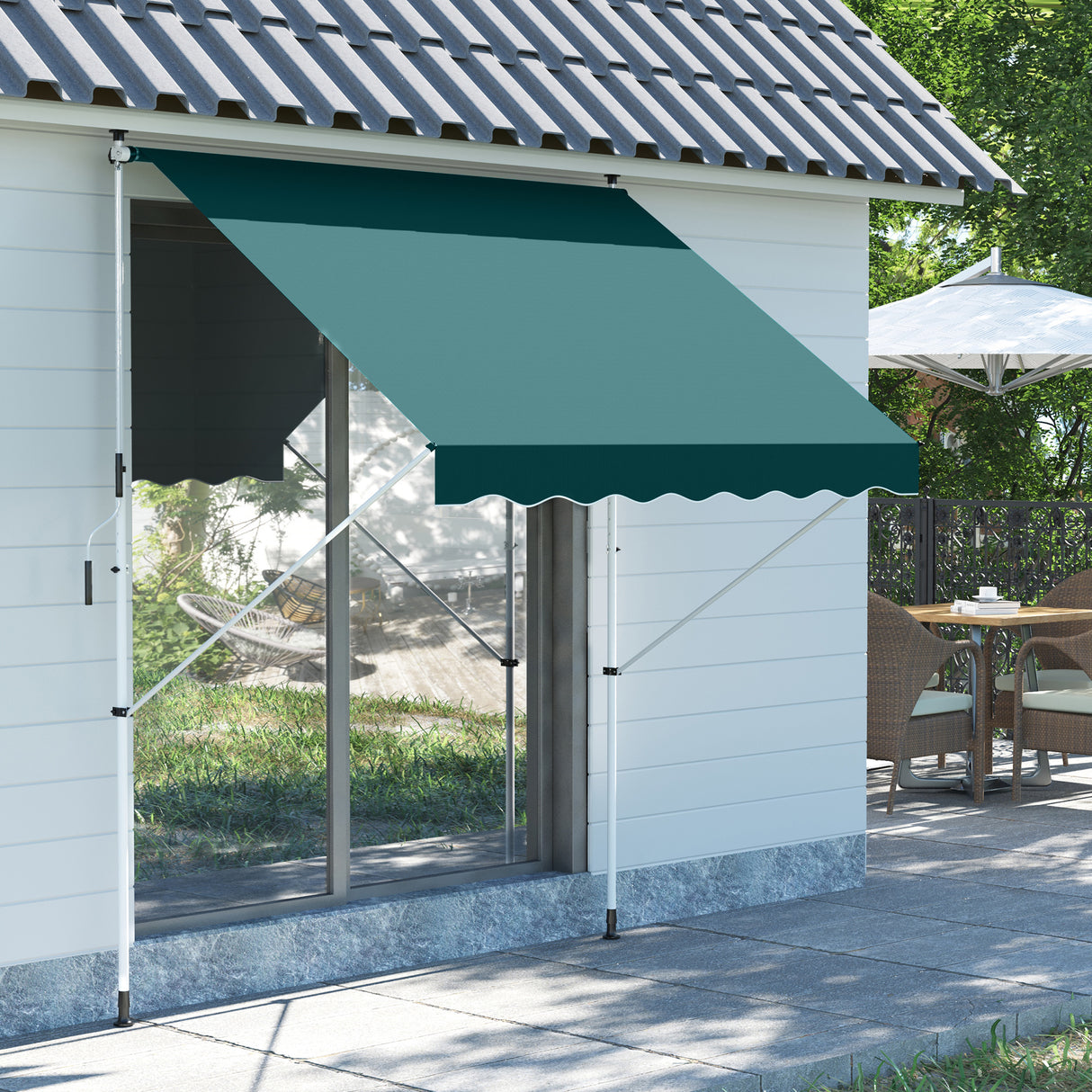easycomfort easycomfort tenda da sole con manovella telaio telescopico e angolo regolabile verde 200x150cm