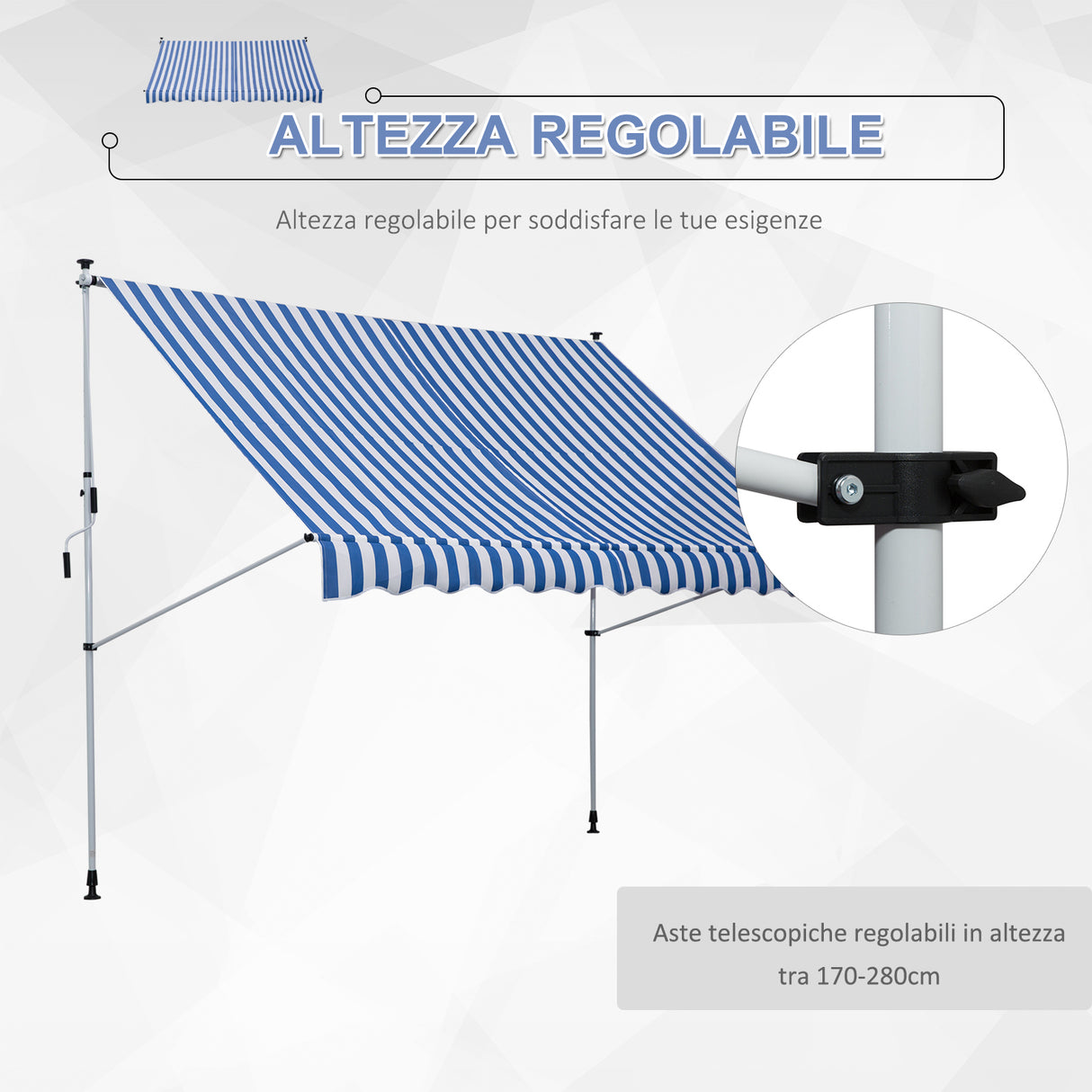 easycomfort easycomfort tenda da sole a bracci 3x1 5m con manovella e struttura telescopica bianco e blu