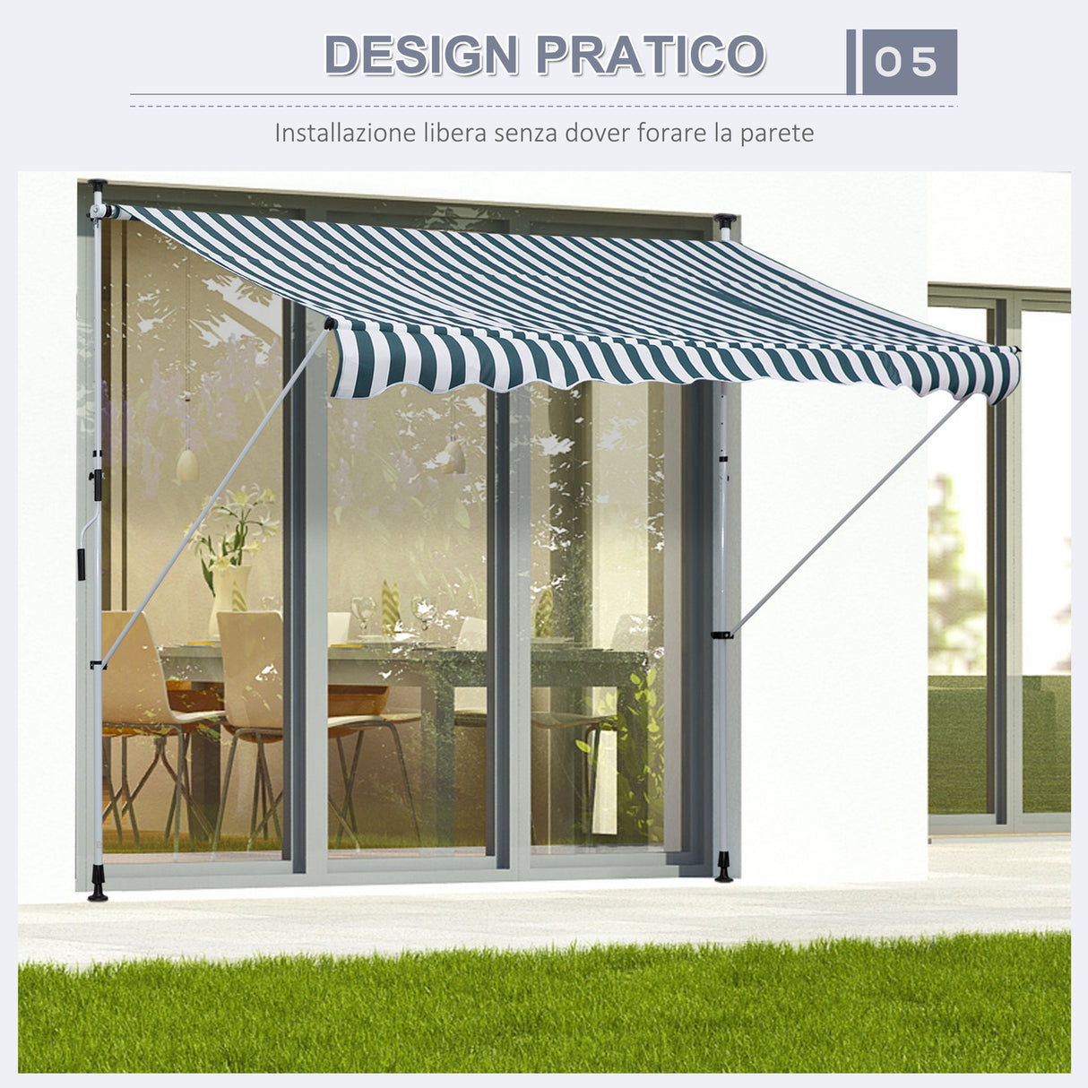 easycomfort tenda da sole a bracci 3x1.5m con manovella e struttura telescopica bianco e verde