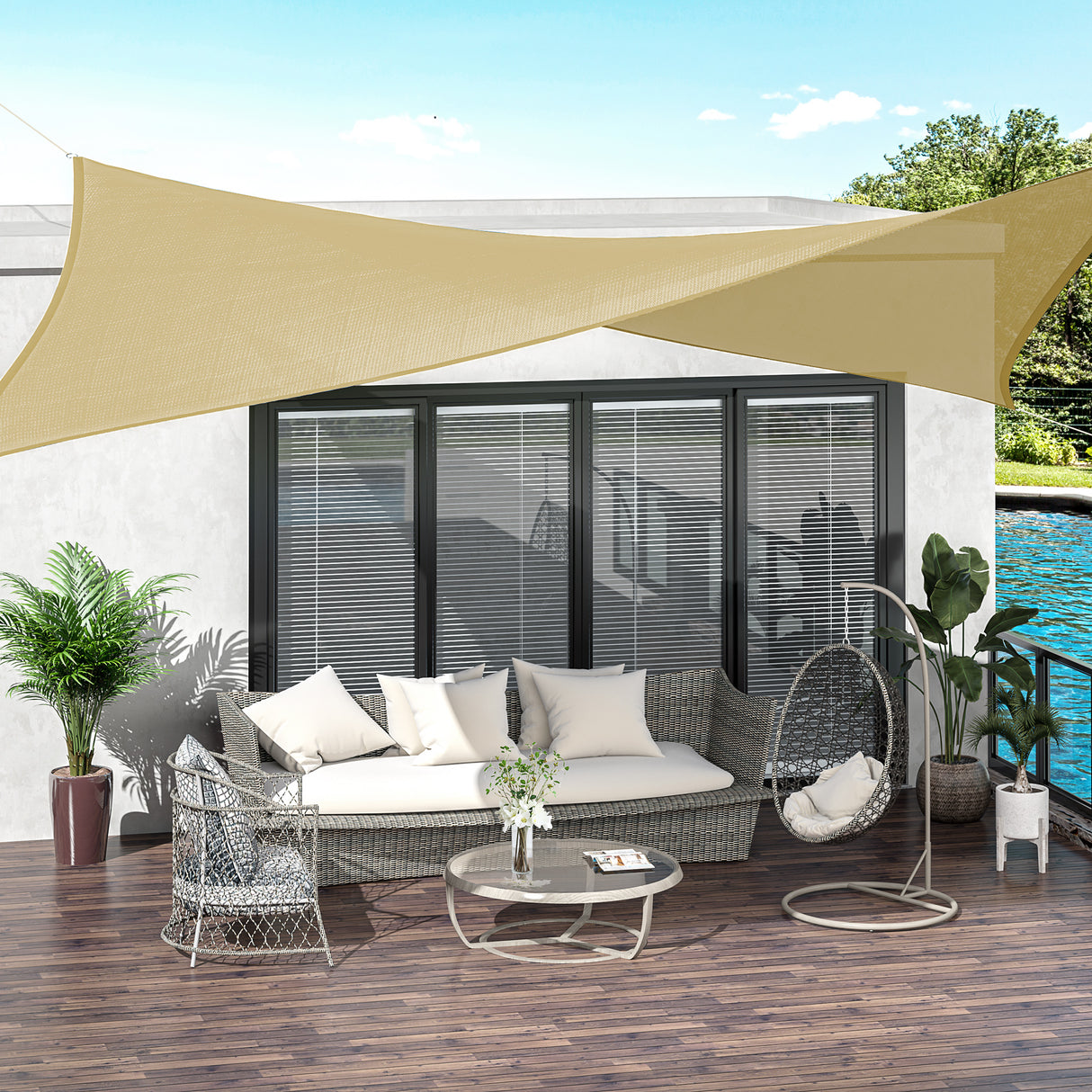 easycomfort vela ombreggiante rettangolare 4x3 m beige in hdpe con accessori e borsa da viaggio inclusi