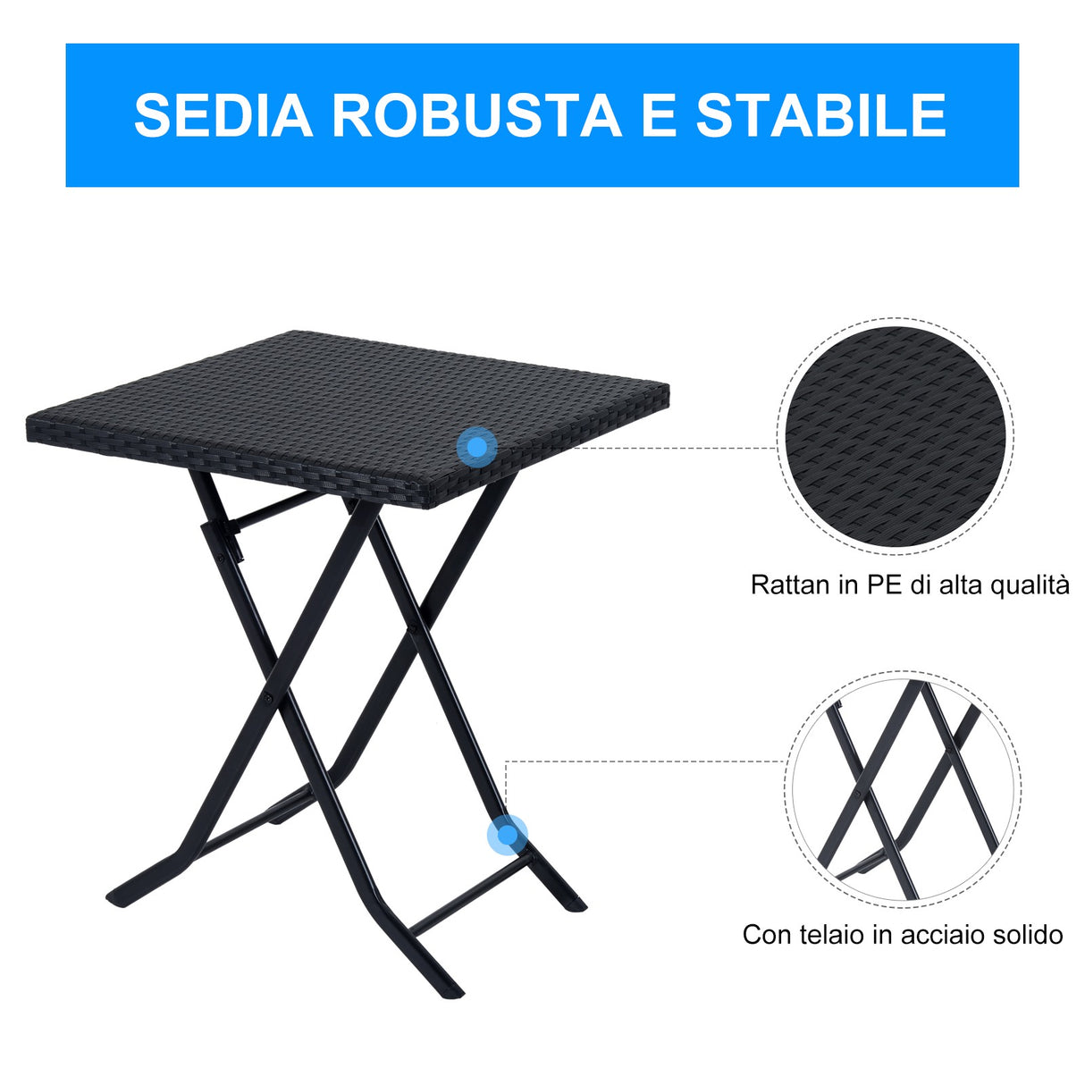 easycomfort easycomfort mobili da giardino in rattan set 1 tavolino e 2 sedie da giardino pieghevoli 3pz nero
