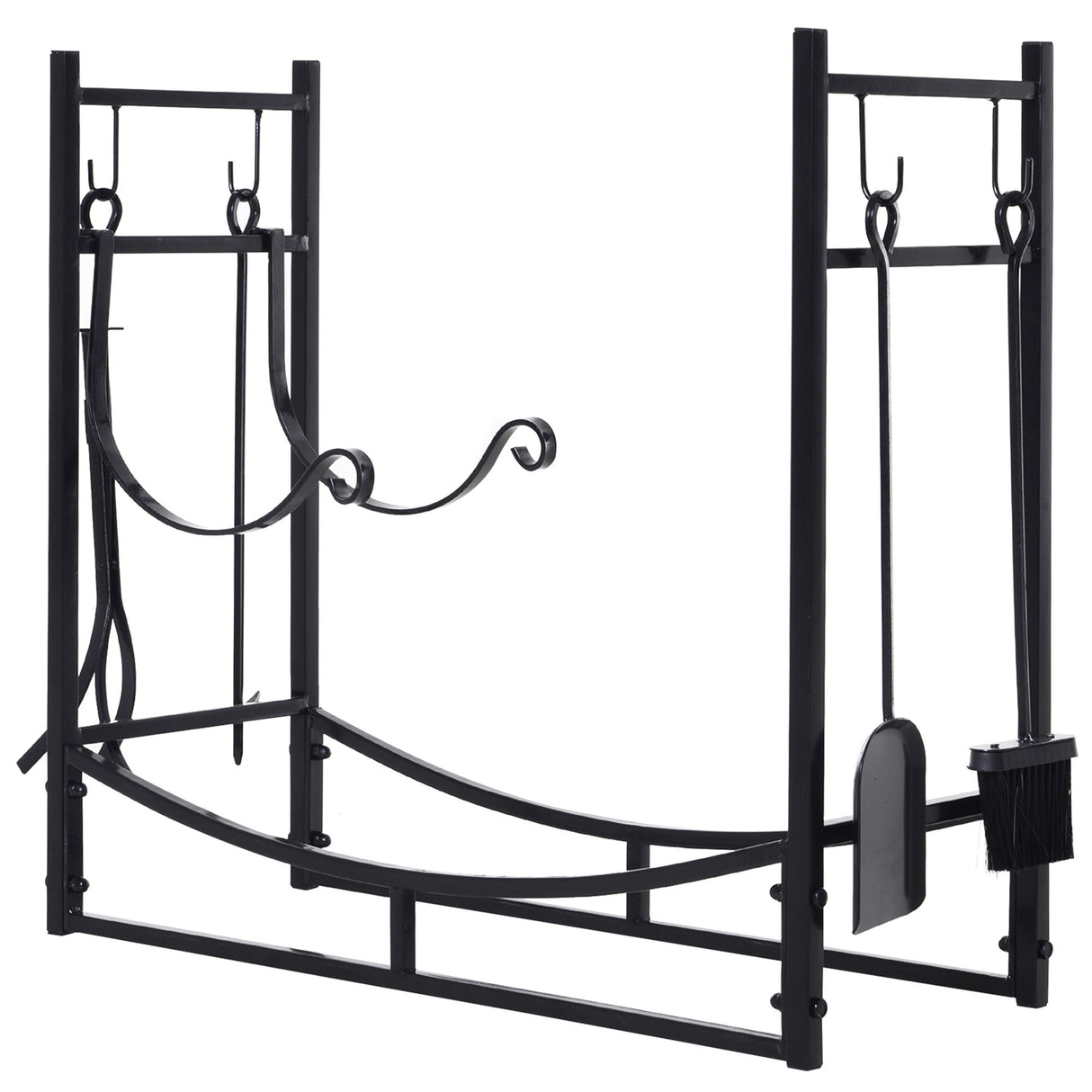 easycomfort portalegna da interno ed esterno in metallo con paletta scopa attizzatoio e pinza nero 84x33x76cm