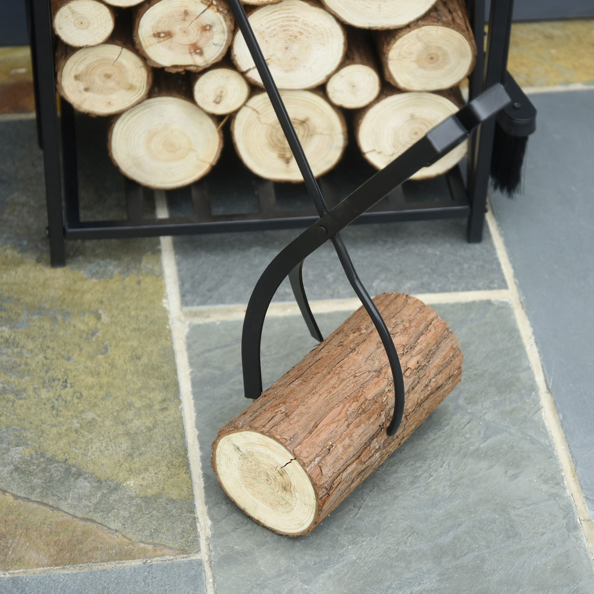 easycomfort portalegna da interno ed esterno in acciaio porta legna per camino con attizzatoio paletta scopino pinza 46x30x76cm nero