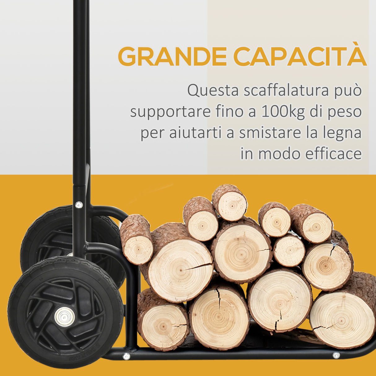 easycomfort carrello portalegna in acciaio con 2 ruote per interno ed esterno 77x42x105cm nero
