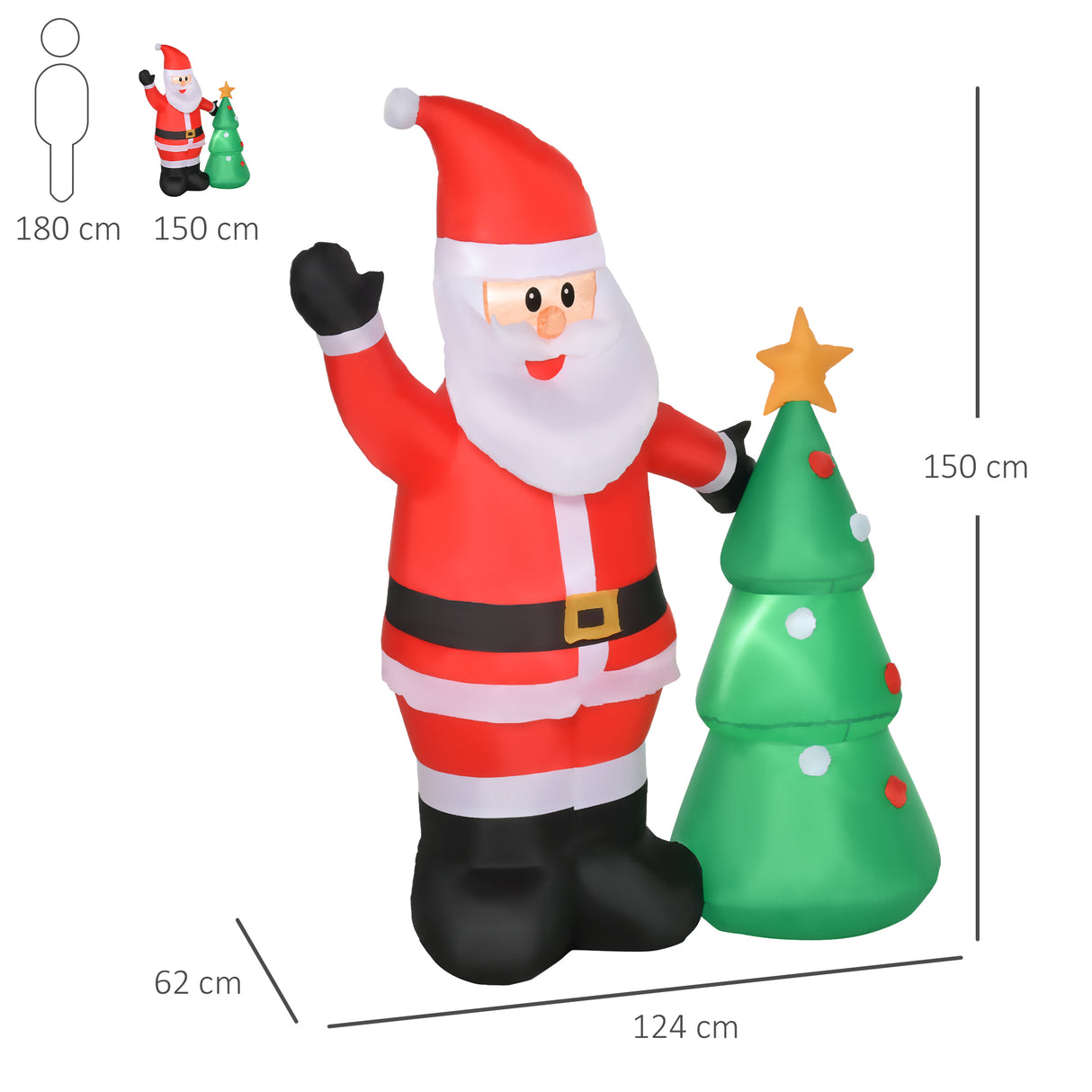 easycomfort easycomfort babbo natale gonfiabile con albero 150cm con luci led rosso