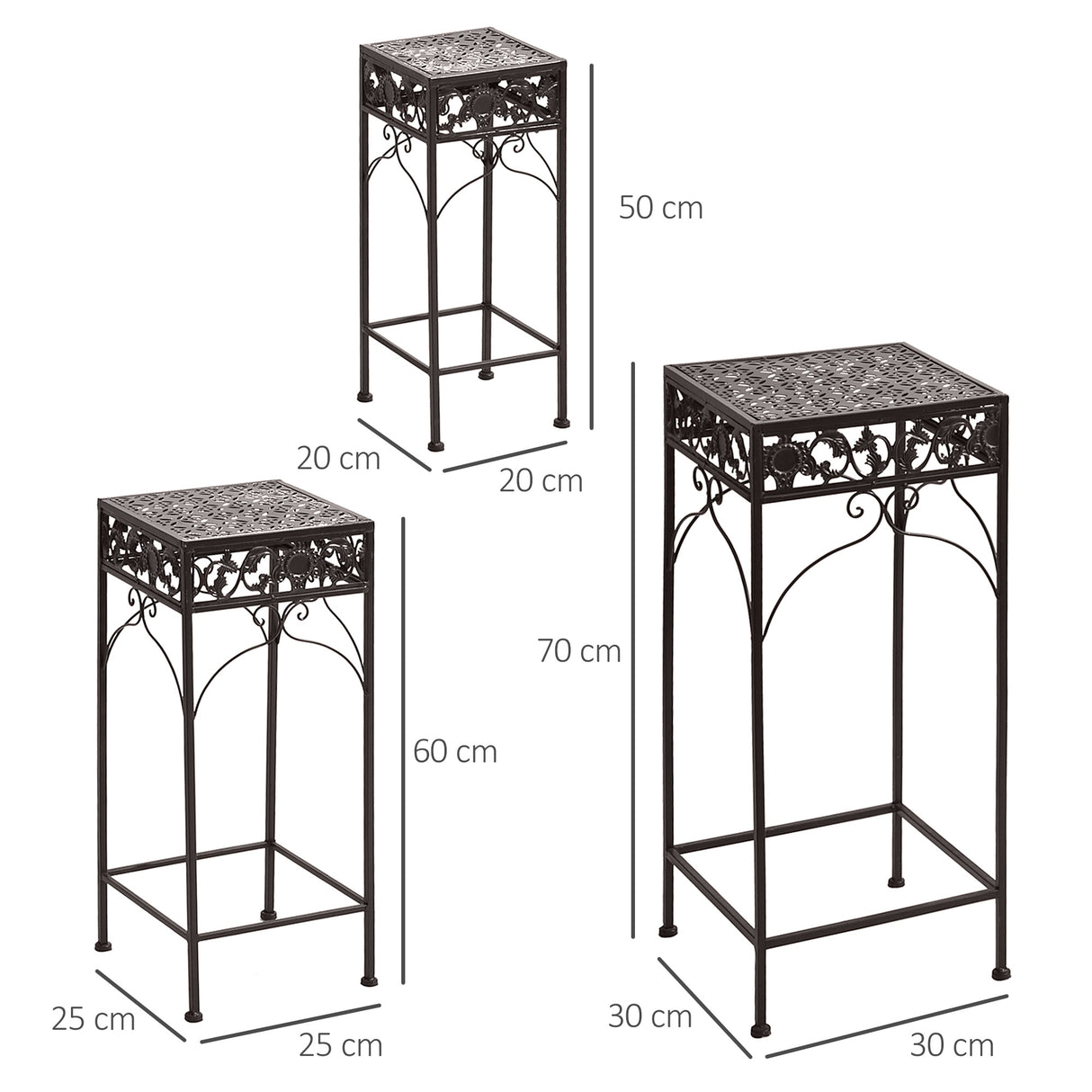 easycomfort easycomfort set 3 pezzi piedistallo porta piante in ferro battuto marrone