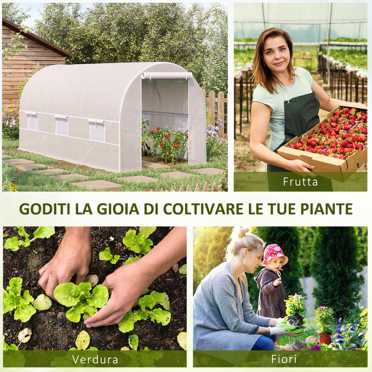 easycomfort easycomfort serra tunnel con struttura in acciaio zincato e telo in polietilene 6 finestre avvolgibili bianco 4 x 2 x 2 m
