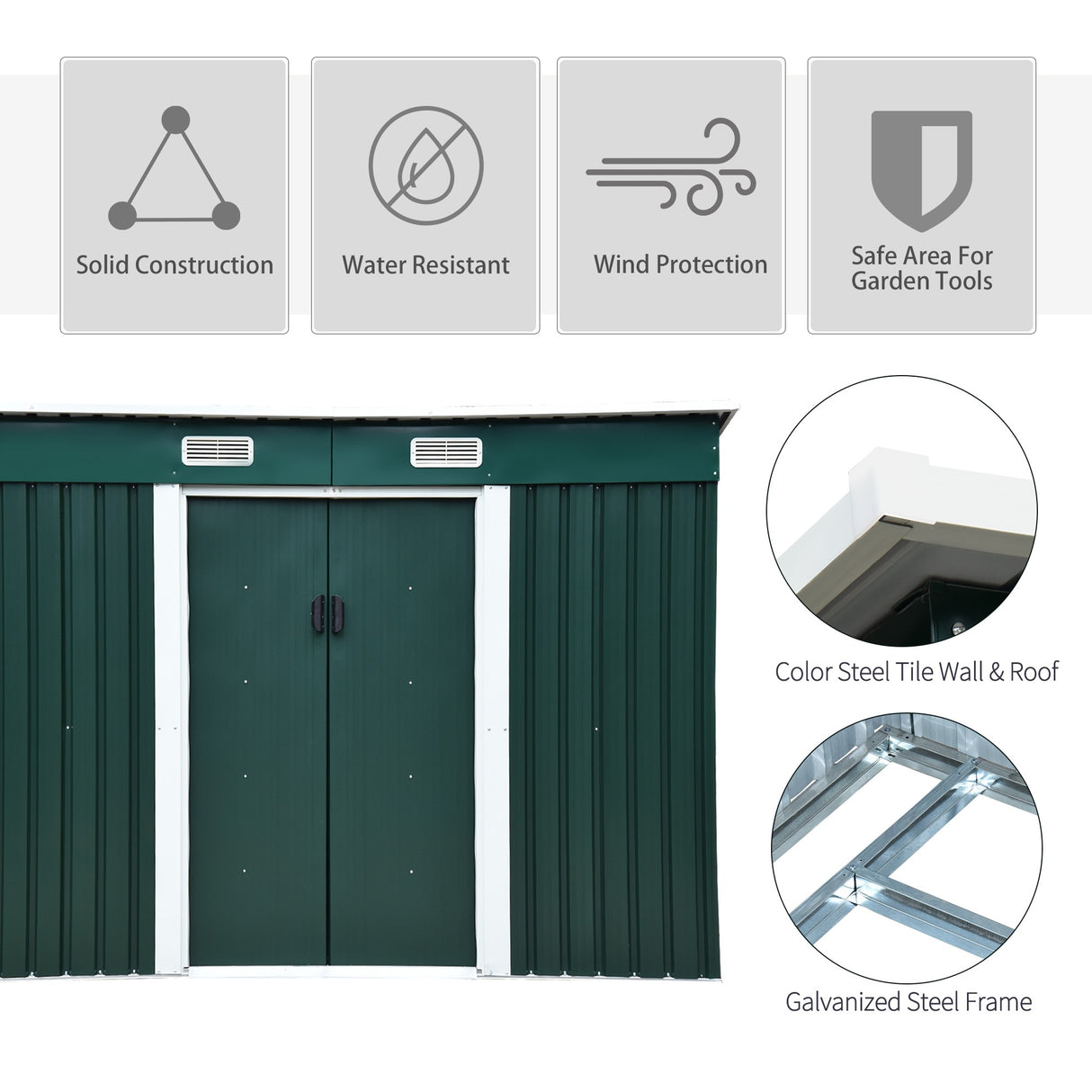 easycomfort easycomfort casetta porta attrezzi in acciaio capanno da giardino con 2 porte scorrevoli 261x133x182cm