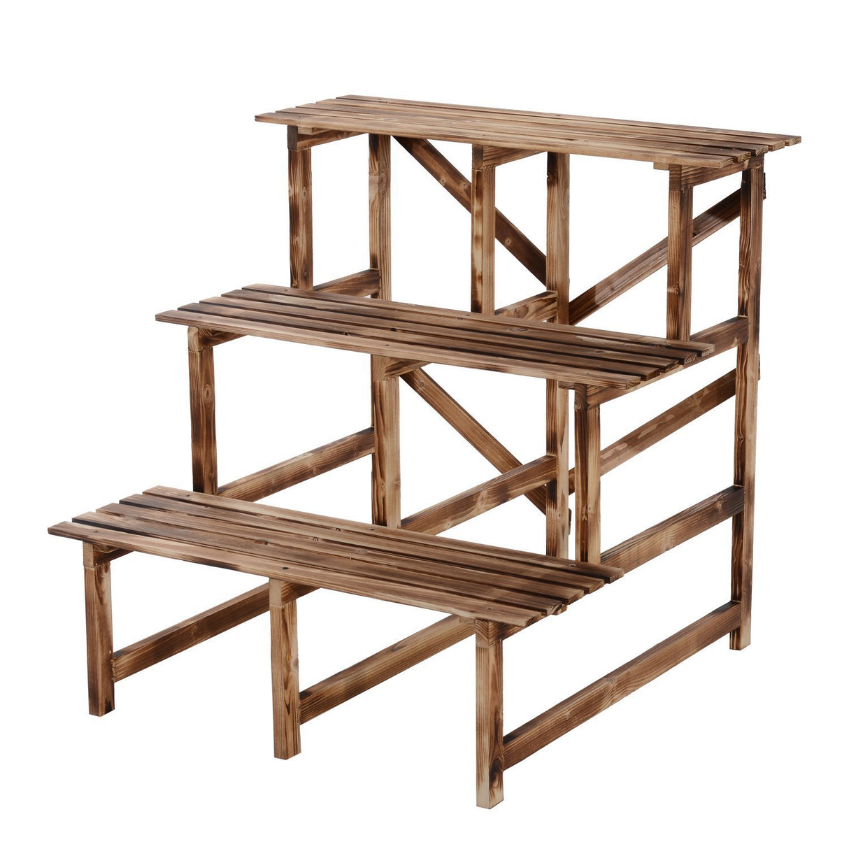 easycomfort easycomfort scaletta fioriera portavasi da giardino a 3 ripiani in legno di abete 80x80x80cm