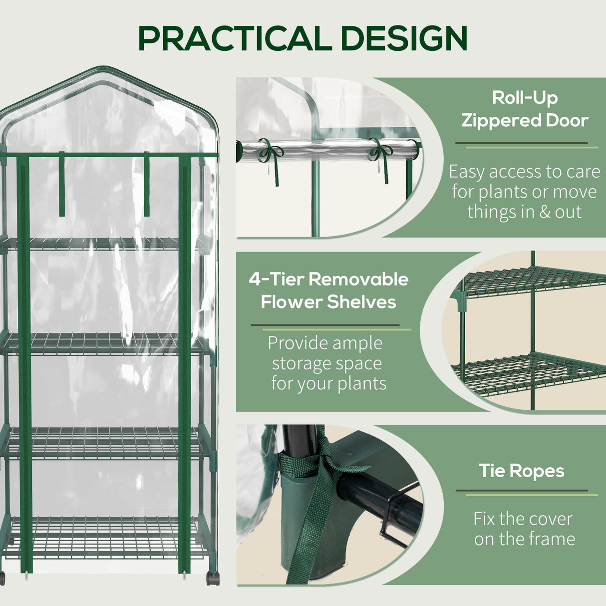easycomfort serra per piante verticale con scaffale a 4 ripiani in acciaio e pvc bianco 69x50x165cm