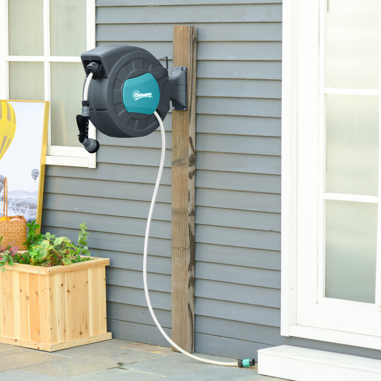easycomfort avvolgitubo automatico a parete girevole a 180 tubo da 15m e pistola multifunzione 33143