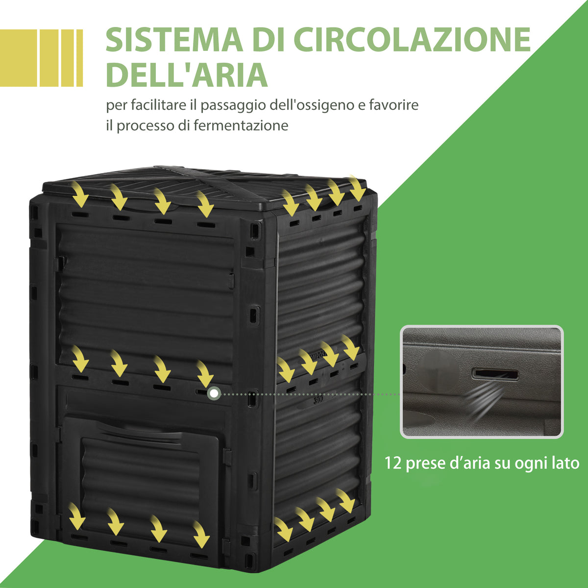 easycomfort easycomfort bidone per compostaggio 300l nero