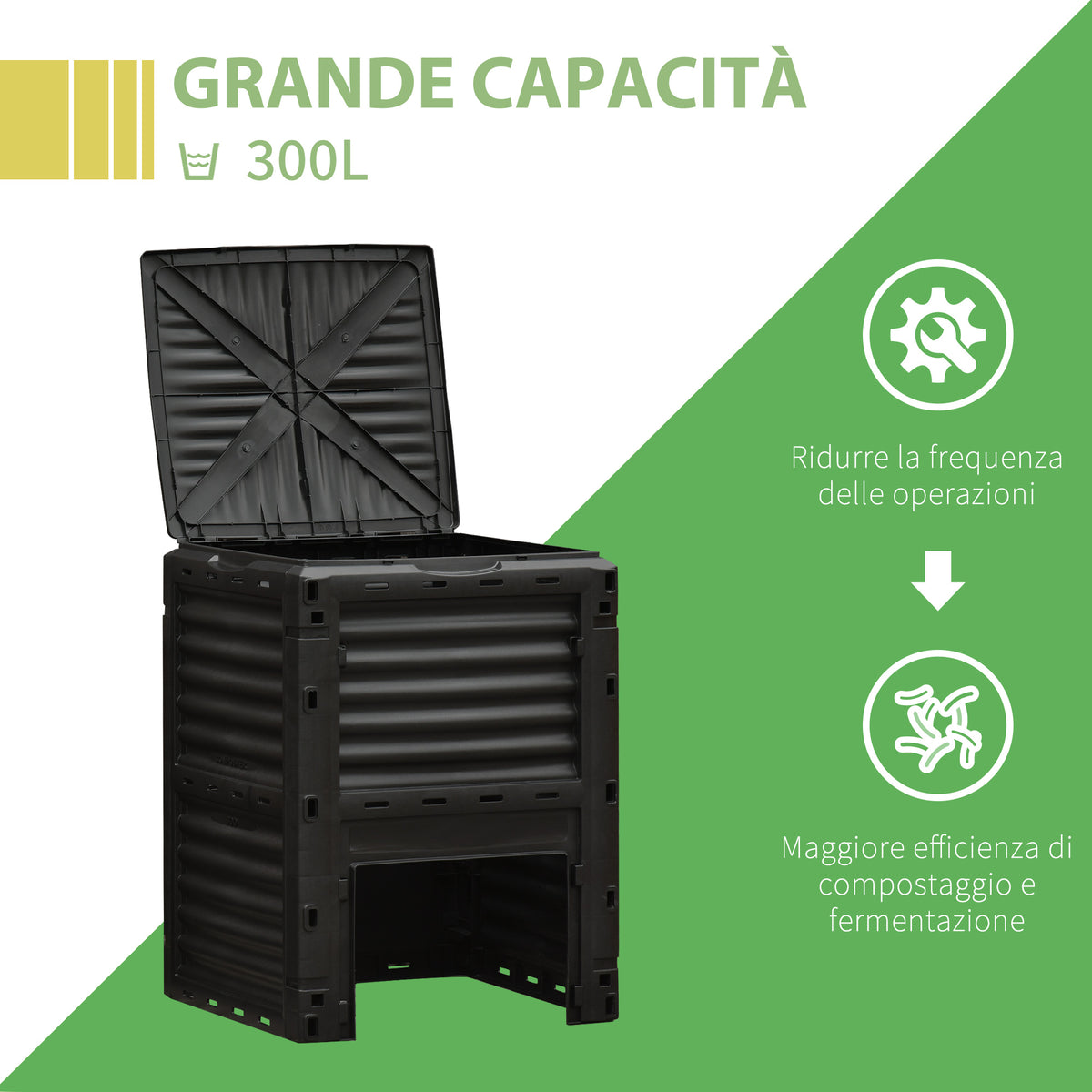 easycomfort easycomfort bidone per compostaggio 300l nero