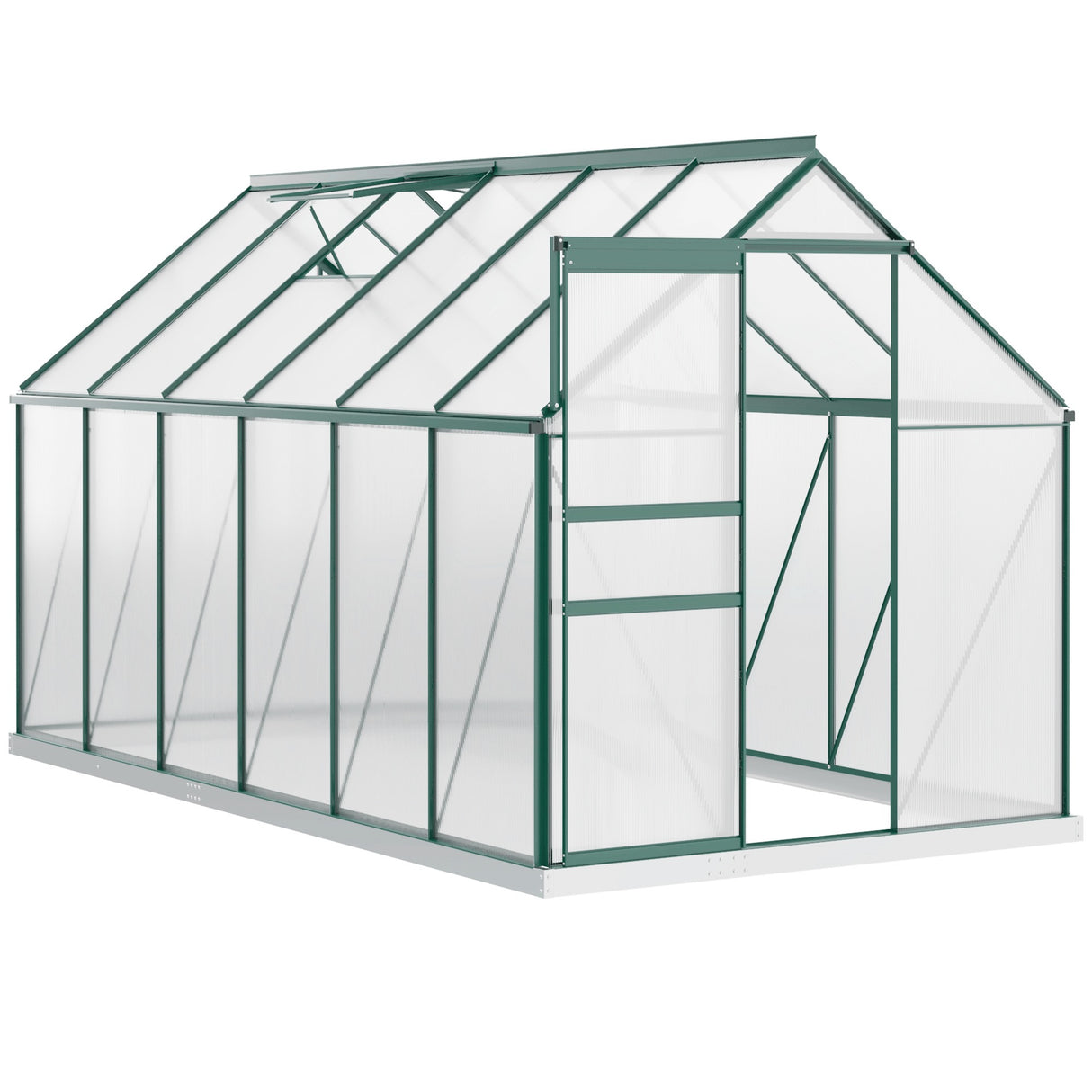 easycomfort serra da giardino in policarbonato 190x375x199cm con finestra apribile e porta scorrevole struttura in alluminio verde