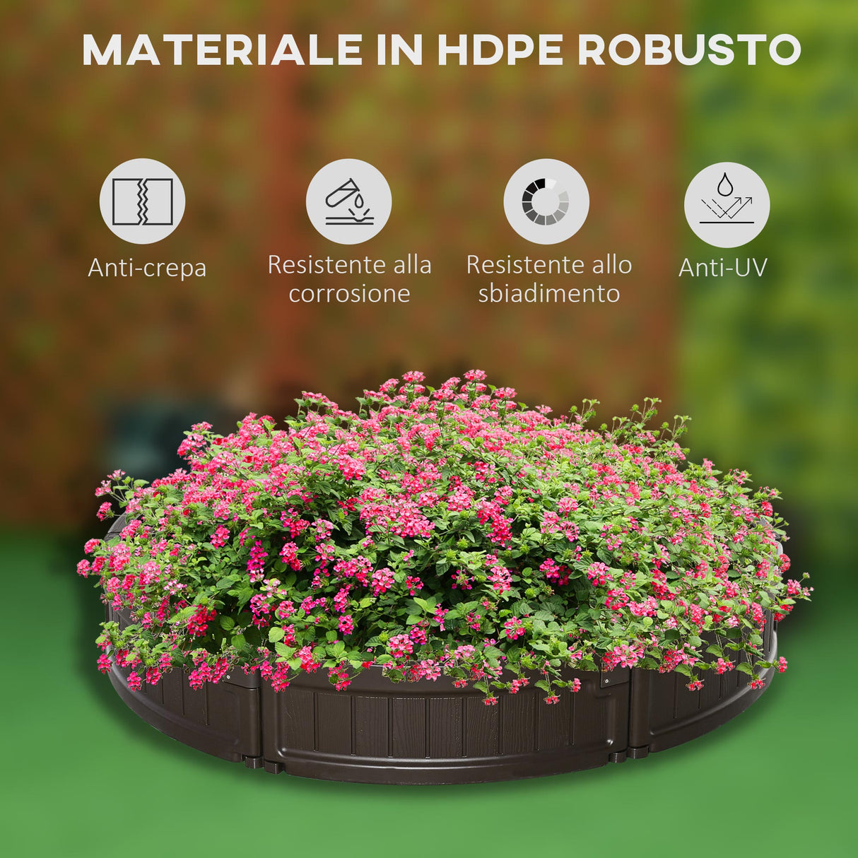 easycomfort letto per orto rialzato in hdpe fioriera da esterno rotonda 123x21cm marrone 33201