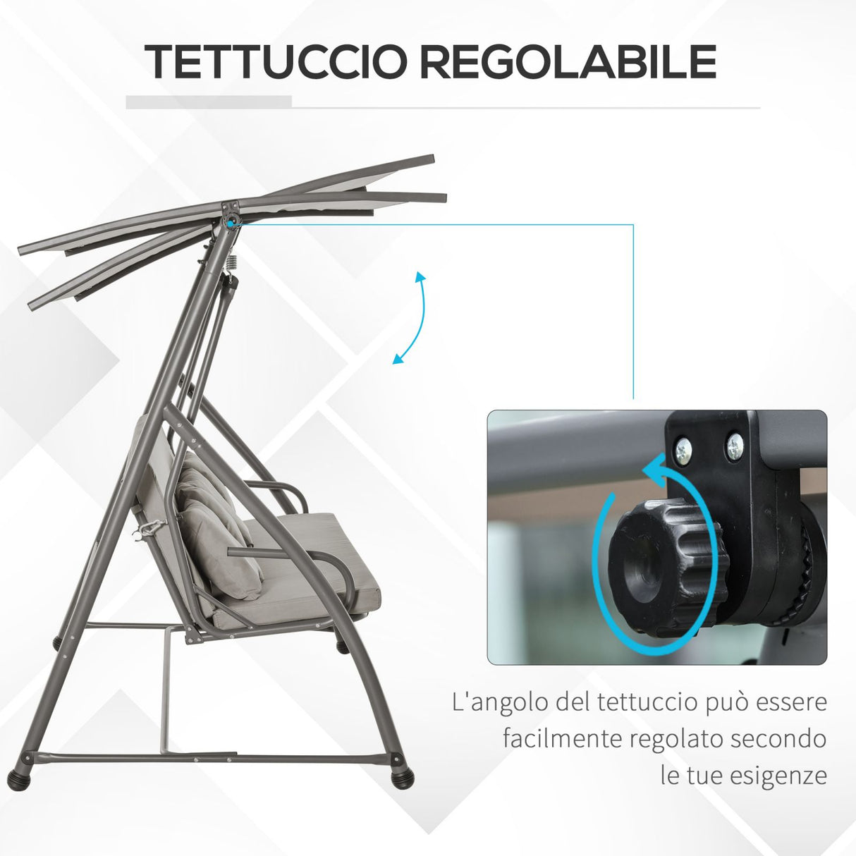 easycomfort dondolo da giardino 3 posti con tettuccio in acciaio e poliestere beige