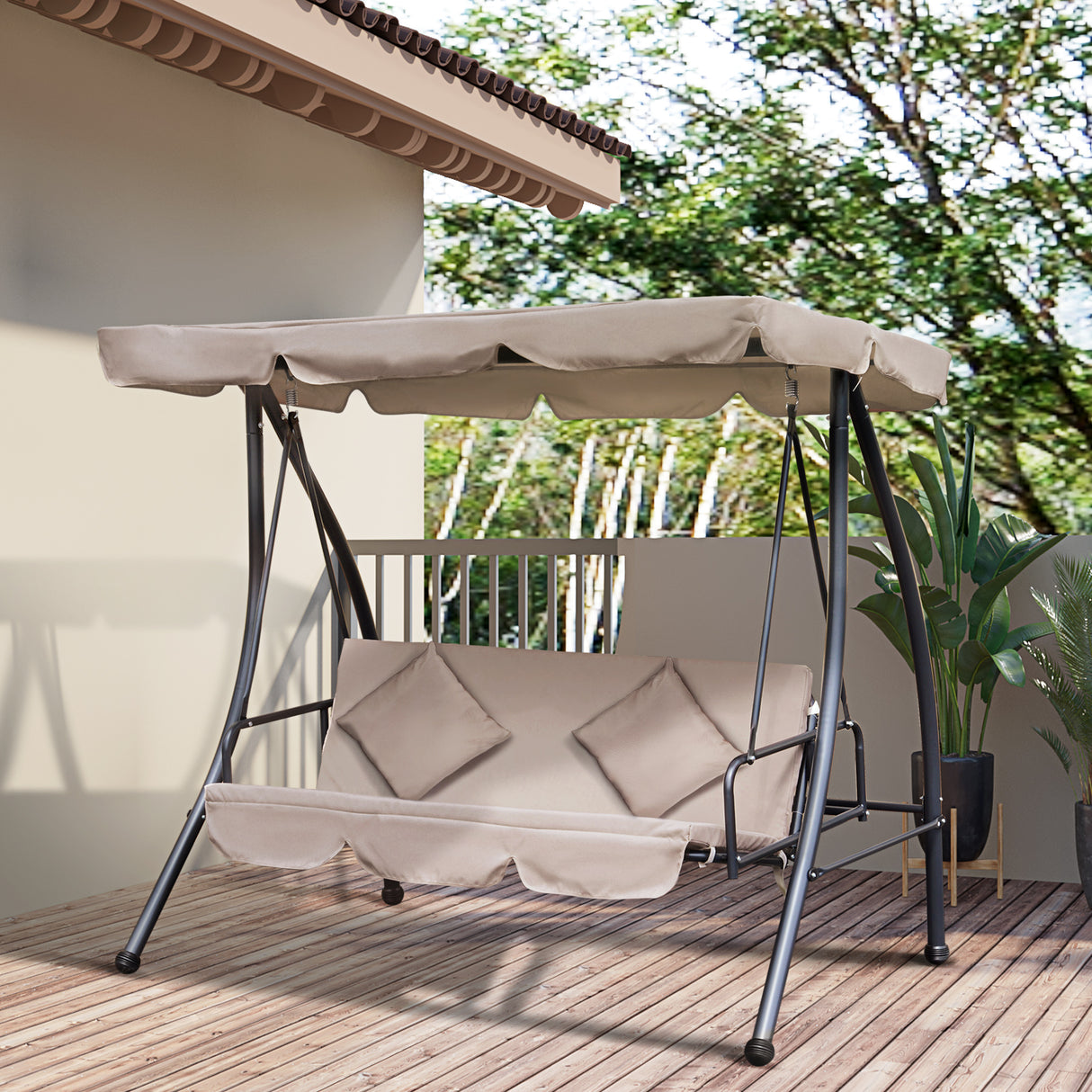 easycomfort dondolo da esterni 2 in1 per 3 persone convertibile in letto con tettuccio 200x125x170cm beige