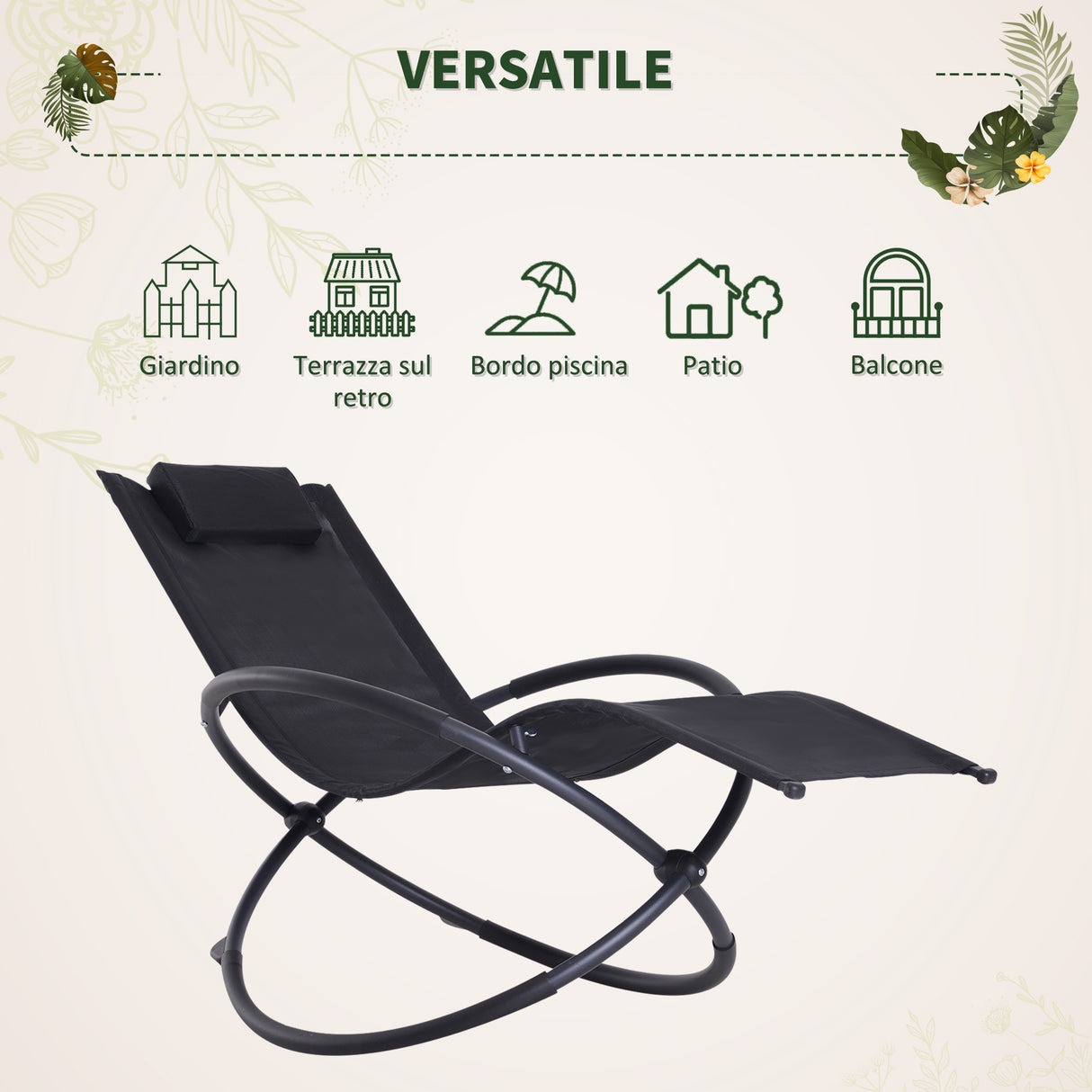 easycomfort easycomfort sedia a dondolo moderna in textilene nero 154x80x84cm