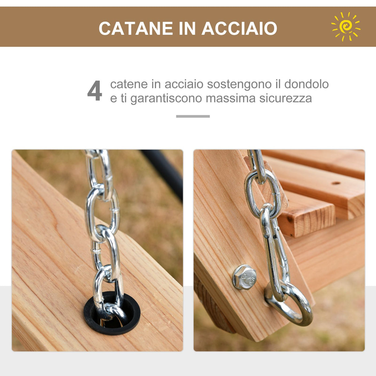 easycomfort easycomfort dondolo sospeso 3 posti in legno con tavolino pieghevole e portabicchieri