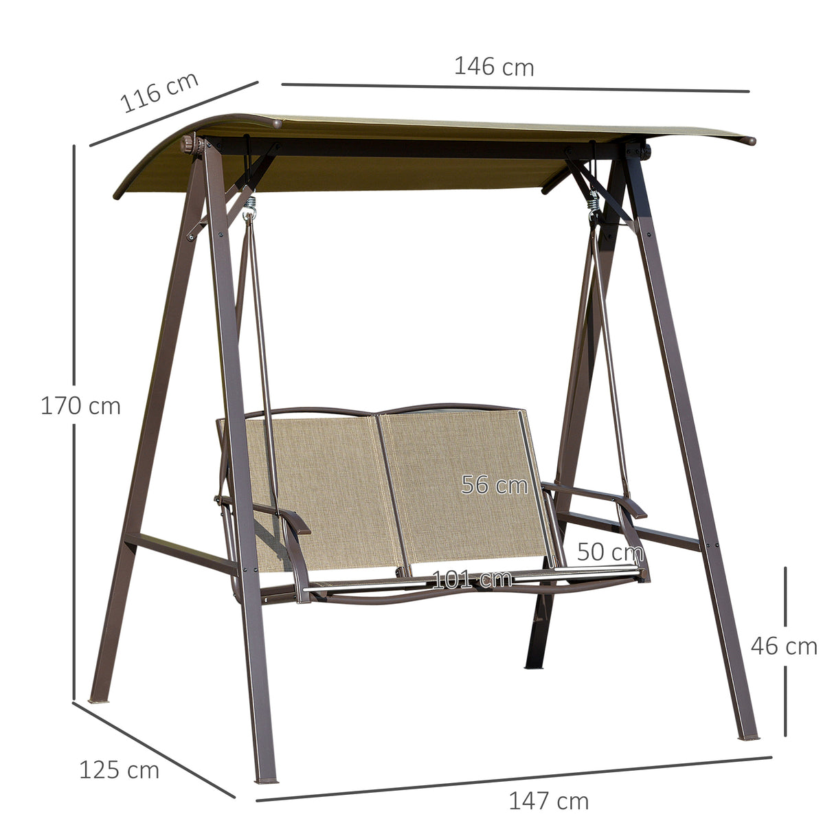 easycomfort dondolo da giardino 2 posti con tettuccio regolabile e seduta traspirante 147x125x170cm