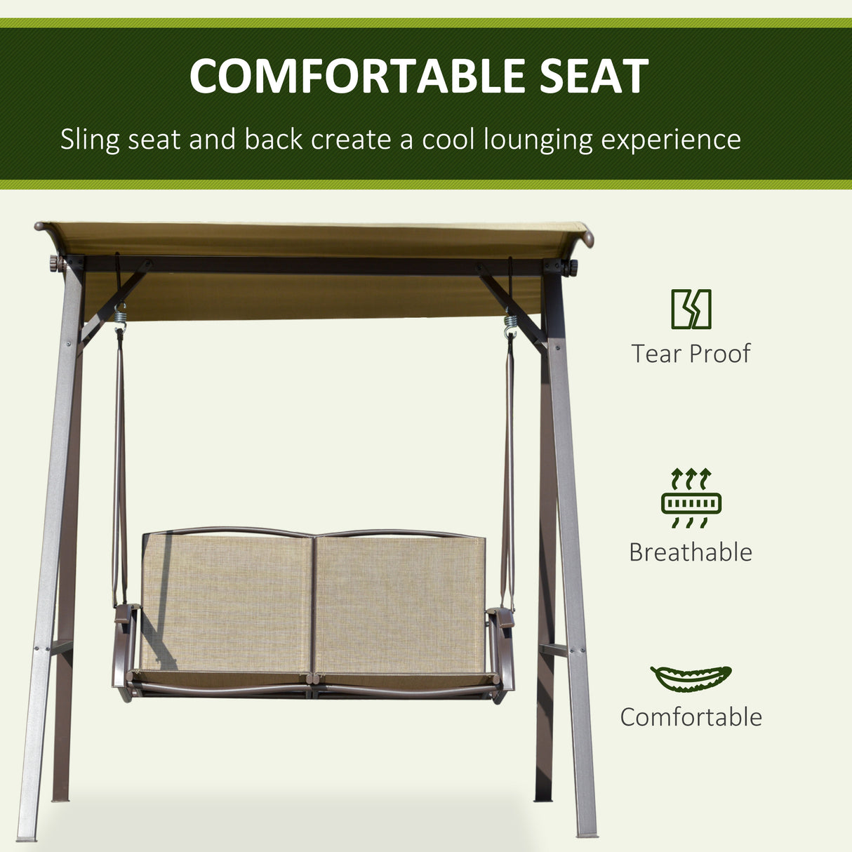 easycomfort dondolo da giardino 2 posti con tettuccio regolabile e seduta traspirante 147x125x170cm