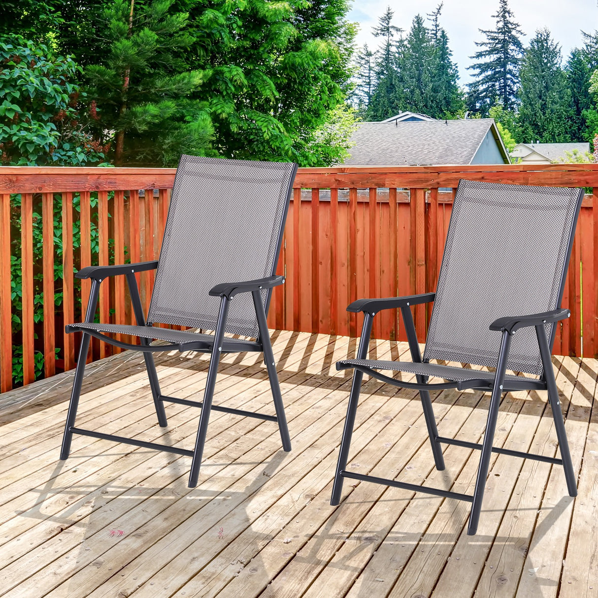 easycomfort easycomfort set 2 sedie pieghevoli da esterni in acciaio e textilene grigio e nero